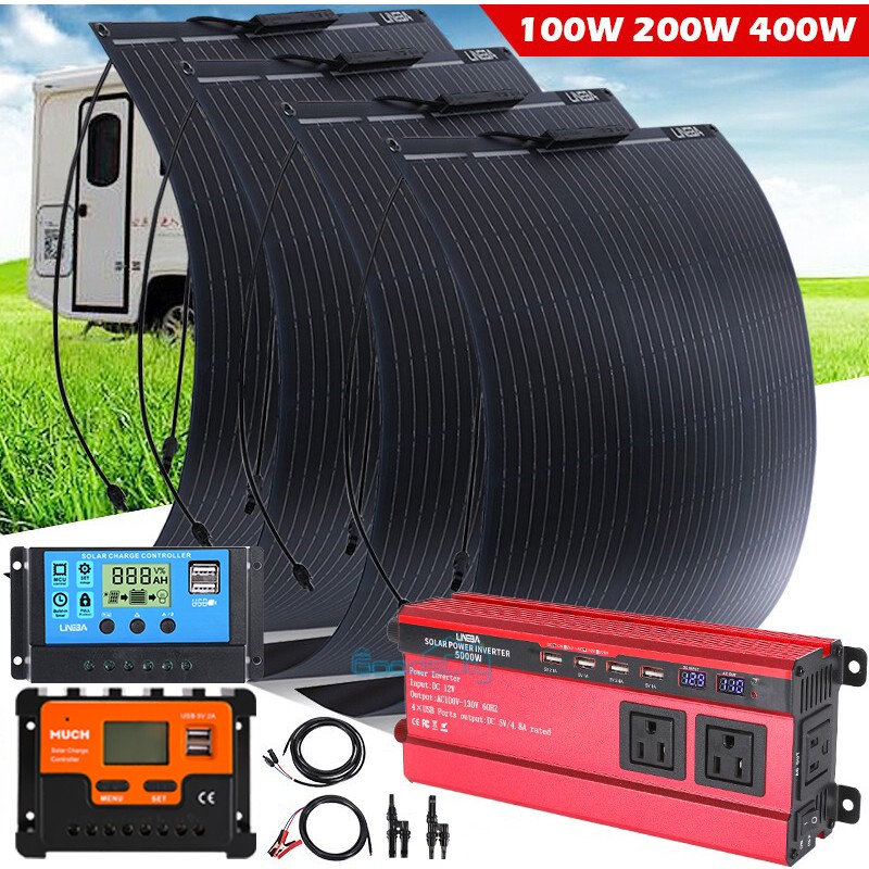 Flexible Solar Panel 400W 12V Bendable Mono Power Camping Home RV Battery Charge