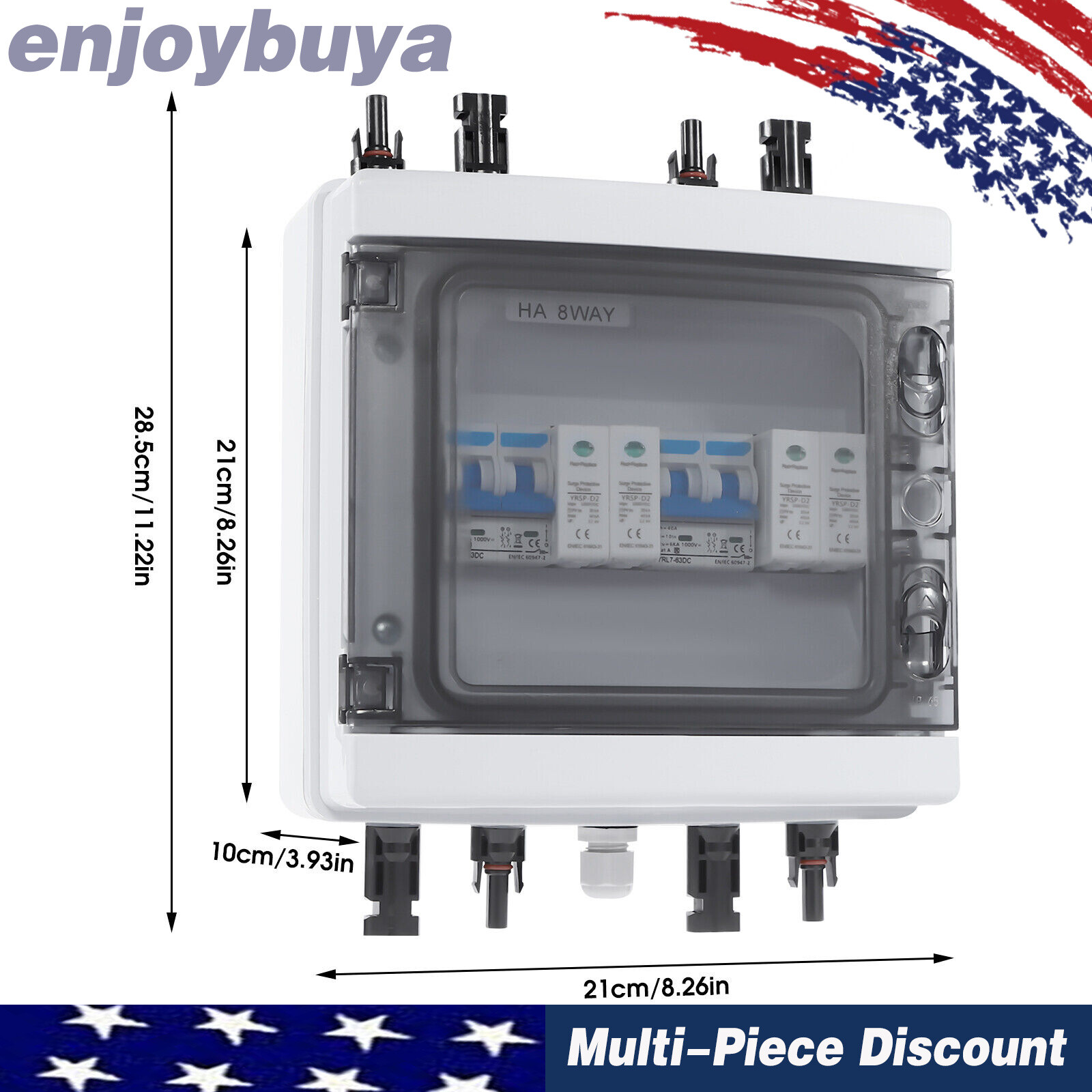 2 Strings Solar Combiner Box with Manual Disconnect and Surge Protection