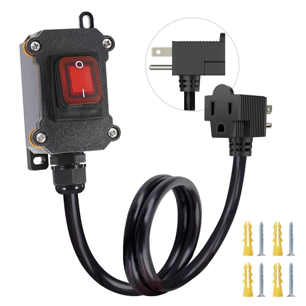 Inline Cord Switch with 3.3FT 14AWG Cable Piggyback Plug(3-Pronged), IP67 Wat…