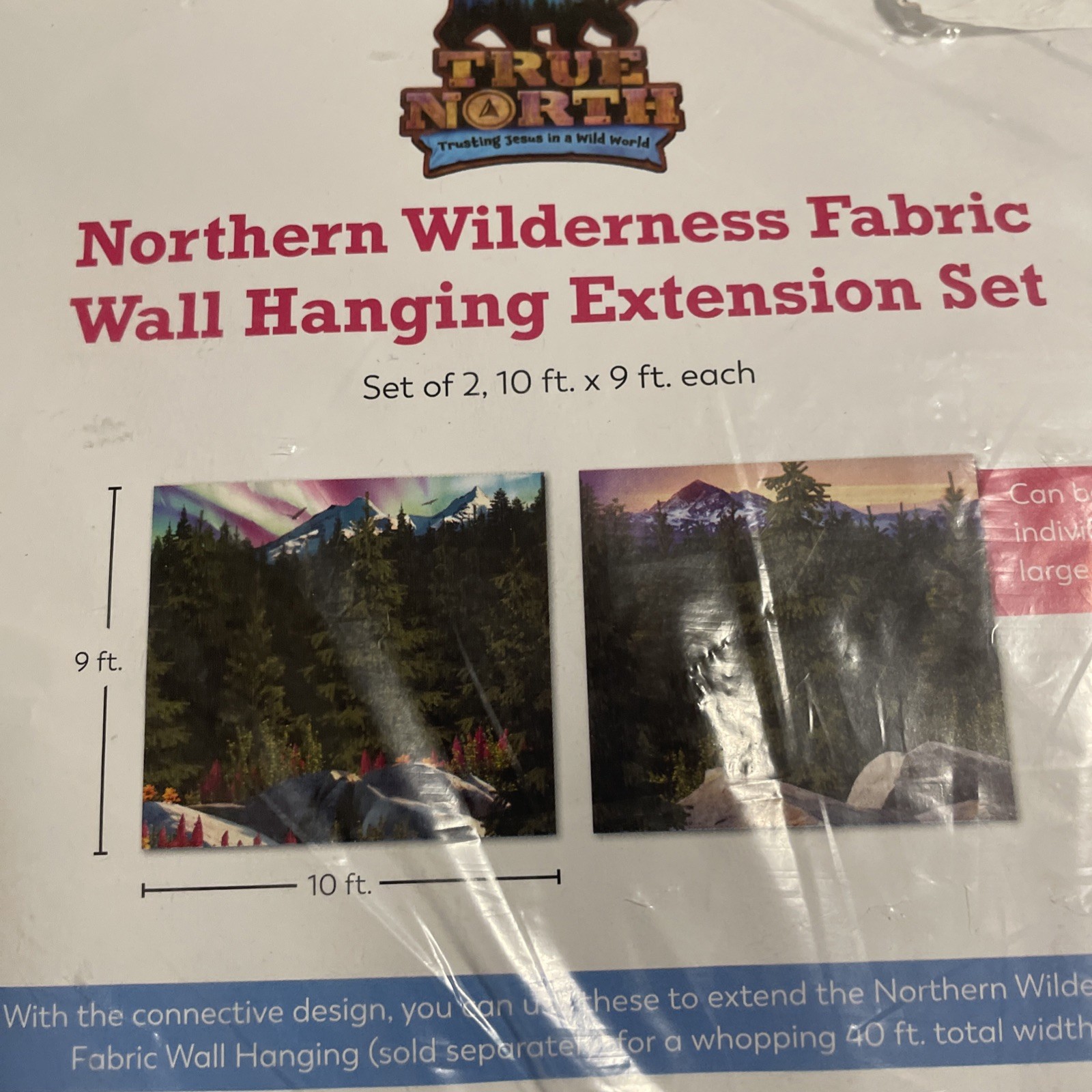 Northern wilderness fabric wall hanging extension set. Set of two, 10ft X 9ftnew