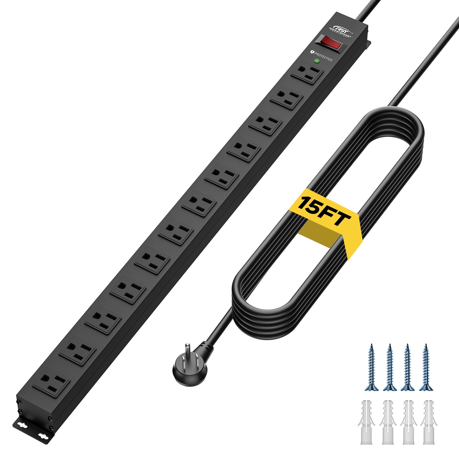 CRST 16-Outlet Heavy Duty Metal Power Strip, 15-Foot Power Cord / 15 Amps /1875W
