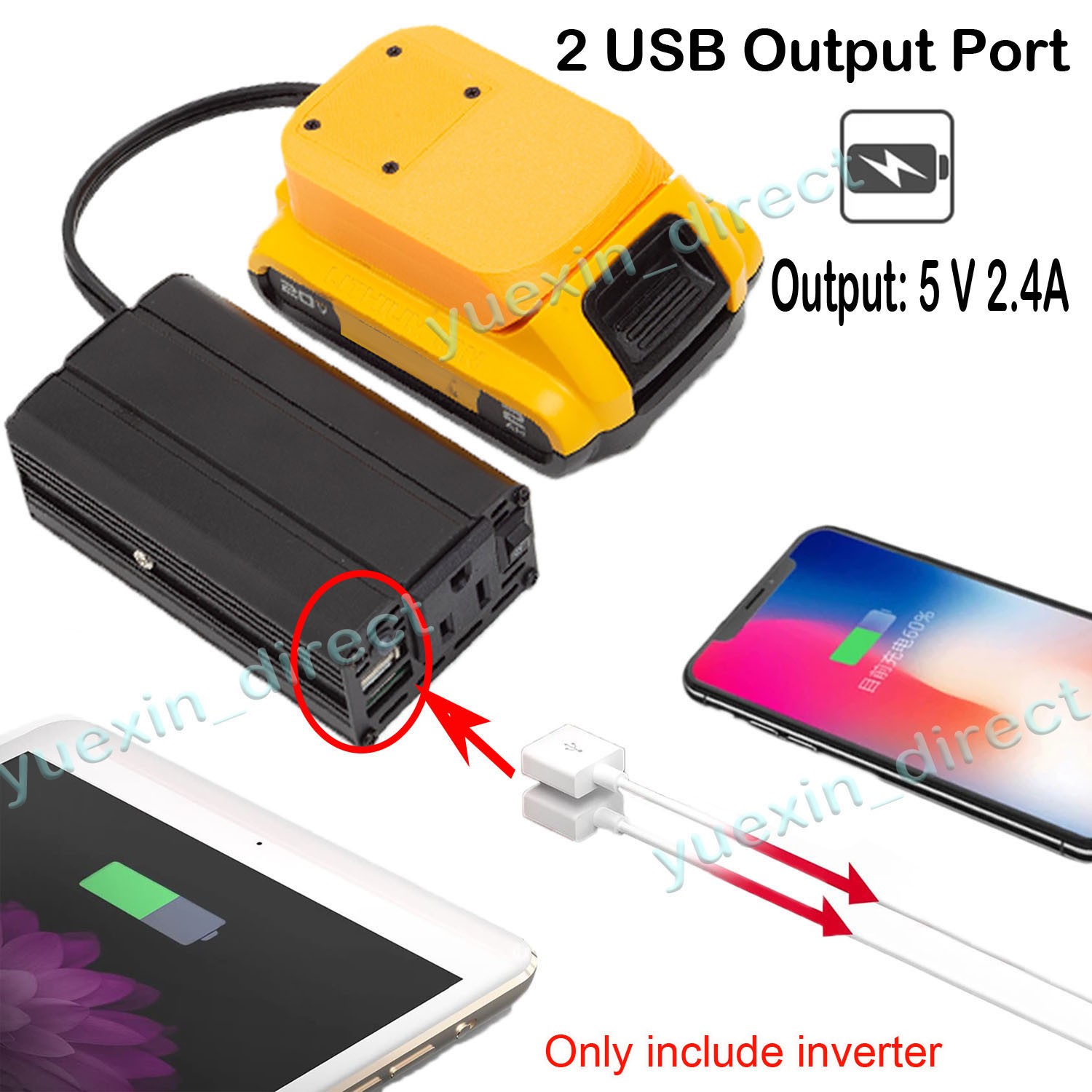Power Inverter Outlet Adapter Compatible with Dewalt 18v 20v Battery to 110V AC