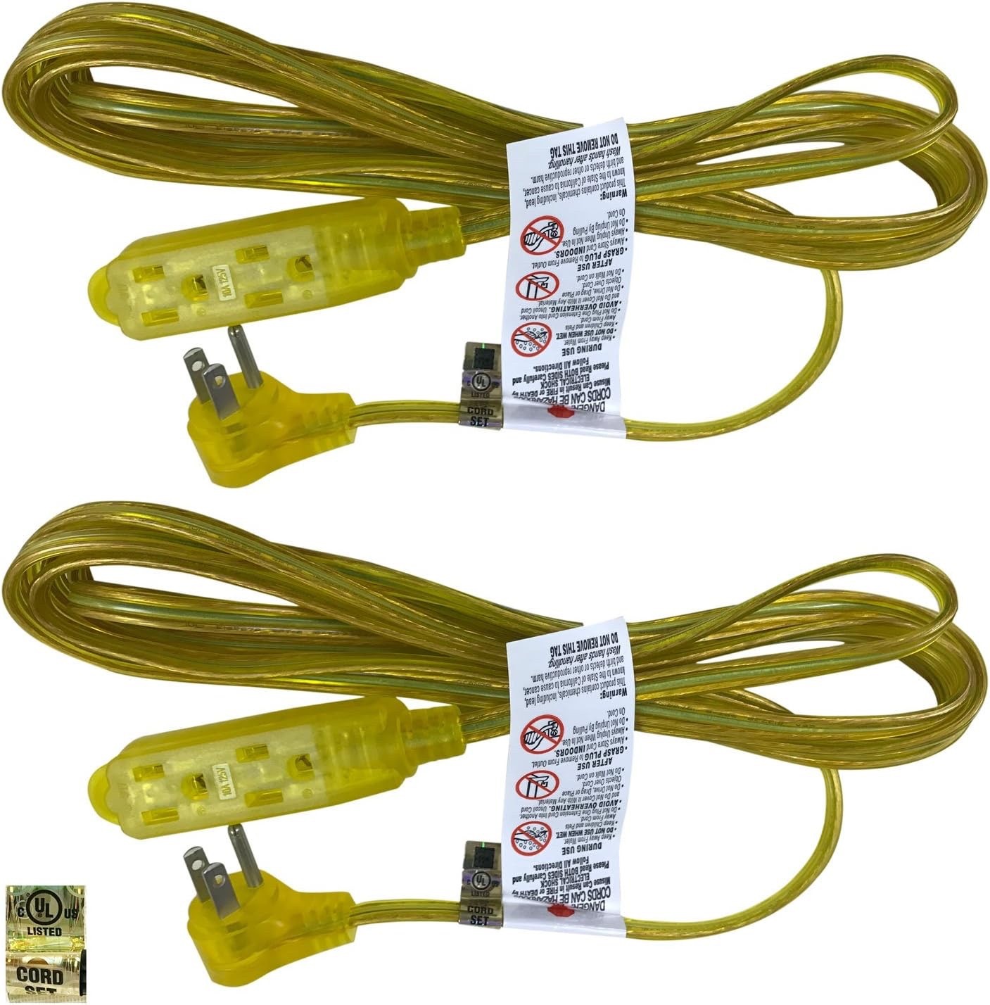 Royal Designs 8ft Flat Plug Extension Cord 3 Outlet Gold Set of 2