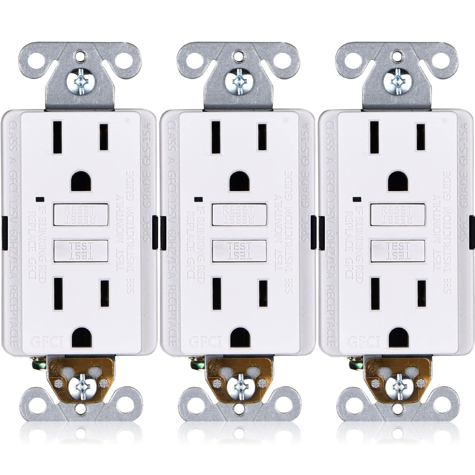 15A GFCI Outlets [3-Pack], ETL Listed, Non-Tamper-Resistant GFI Duplex Recept…