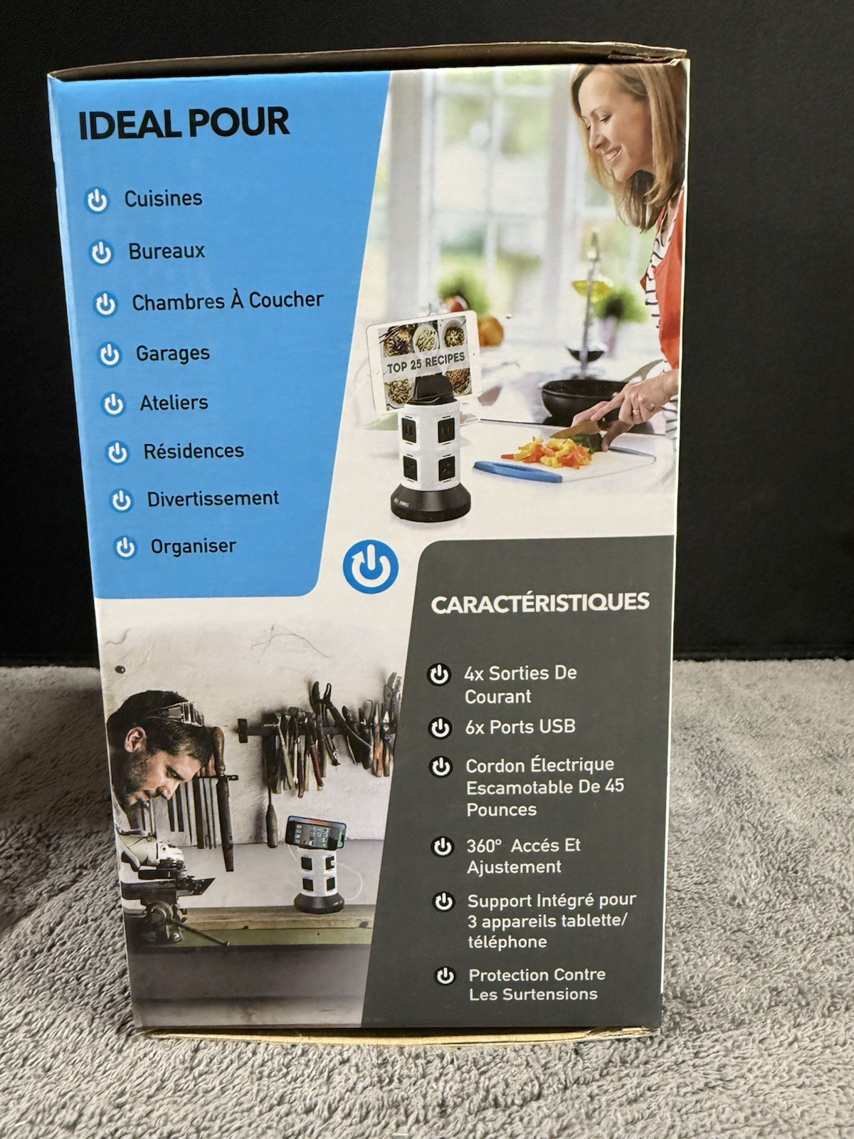 Bell + Howell 360 Degree Spin Power Pro Tower with 4 Power Outlets + 6 USB Ports