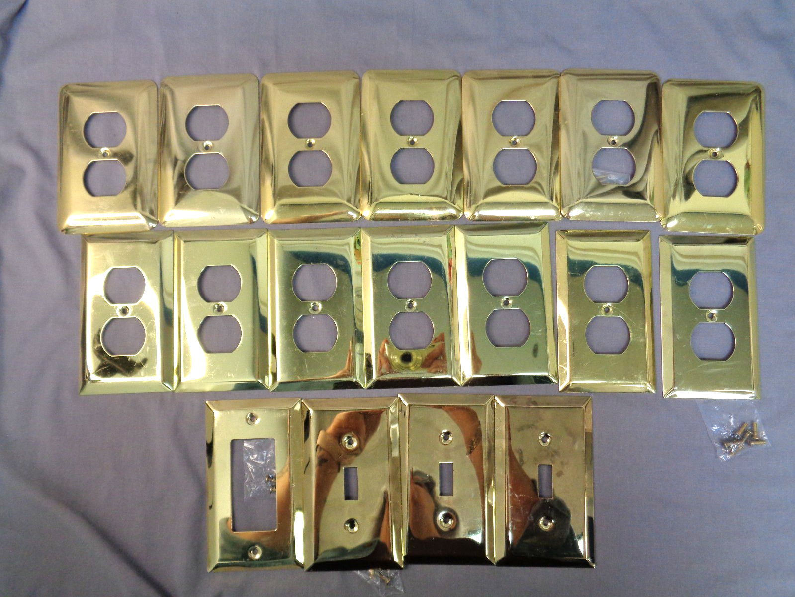 Vintage Gold Brass Wall Plate Cover Lot 27 pcs Polished Outlet Switch Plates