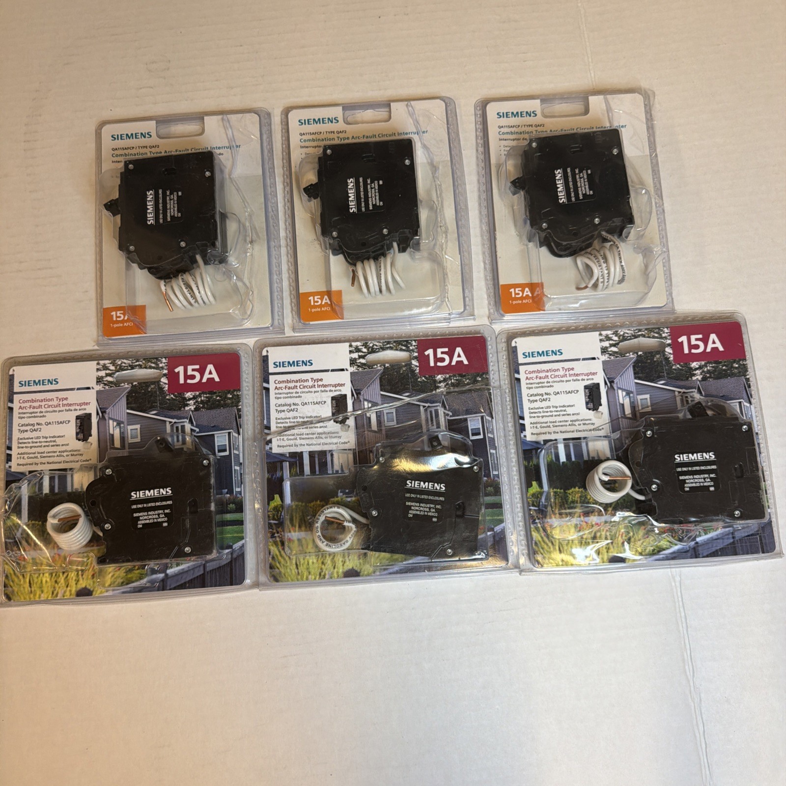 6 Siemens QA115AFCP Type QAF2 15 A Combination AFCI Circuit Breaker Interrupter