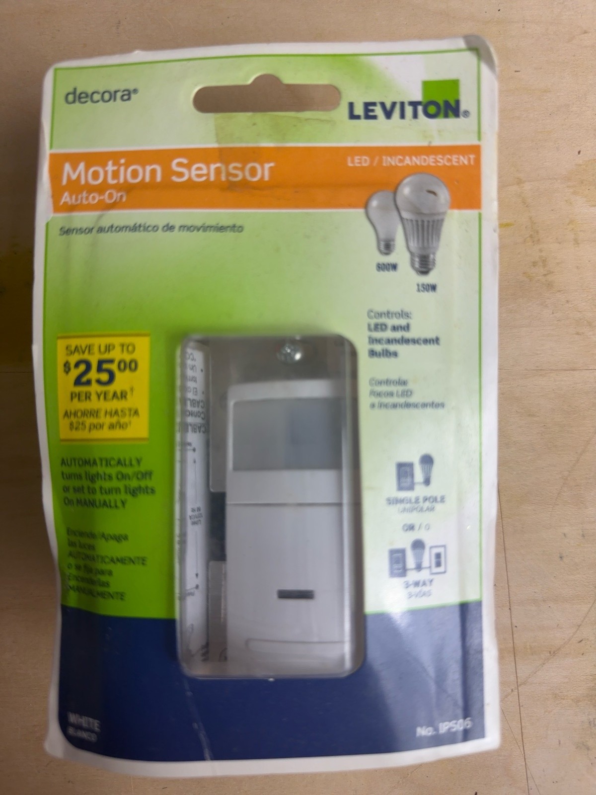 Leviton IPS06 Decora Motion Sensor Switch Auto-On Occupancy Sensor Single Pole 3