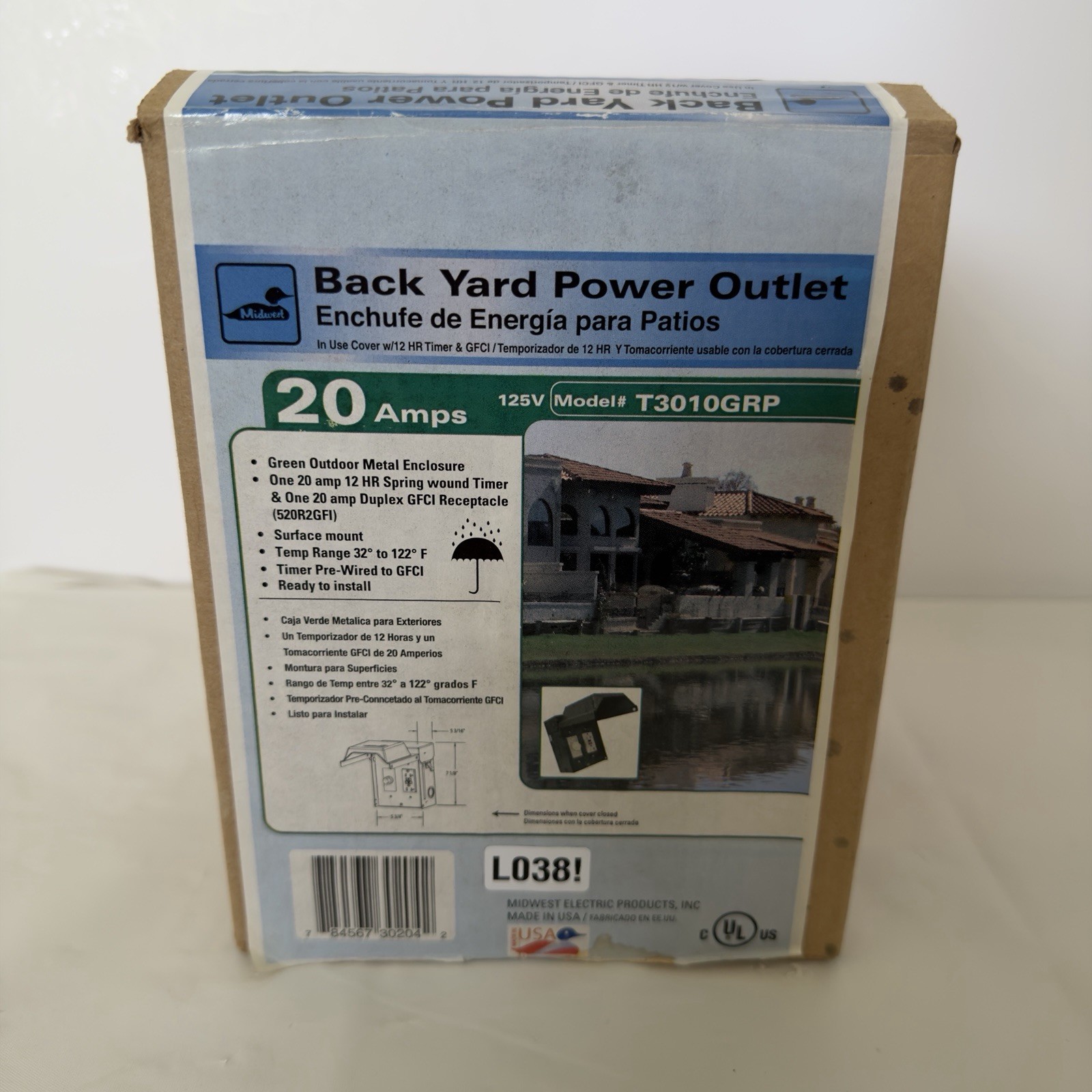 Midwest Electric Rainproof 20 Amp Back Yard Power Outlet T3010GRP Timer & GFCI