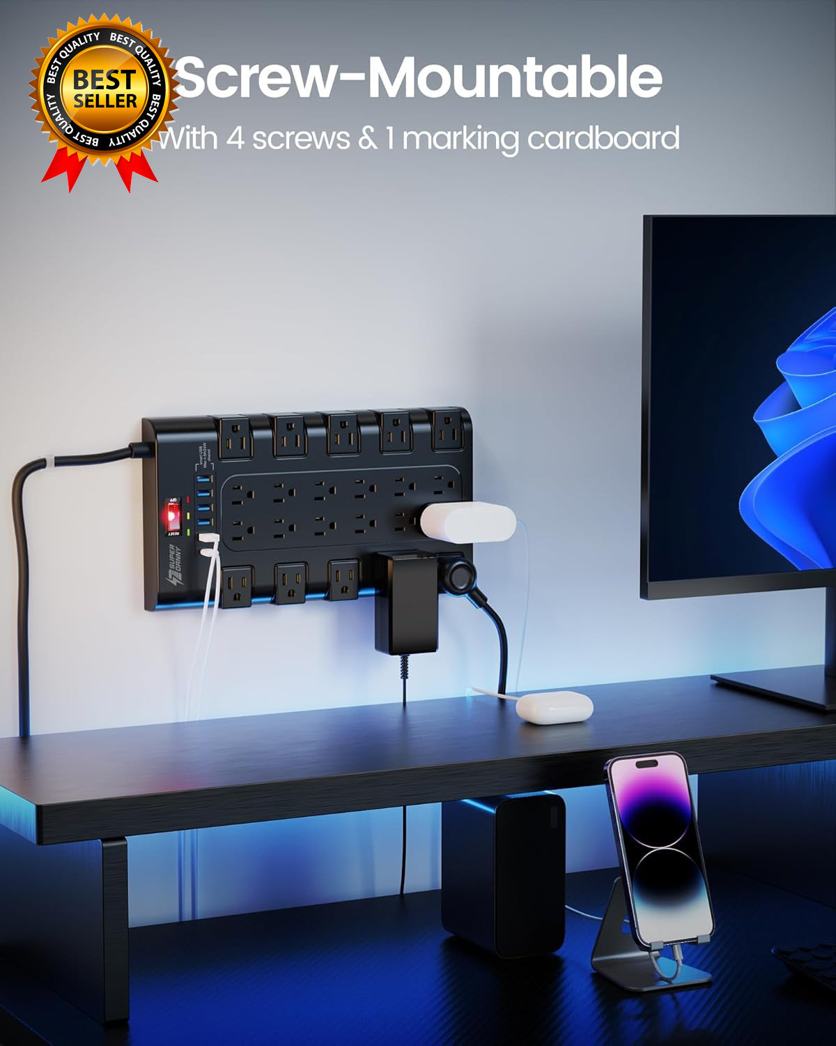 Power Strip, Surge Protector with 22 AC Outlets and 6 USB Charging Ports