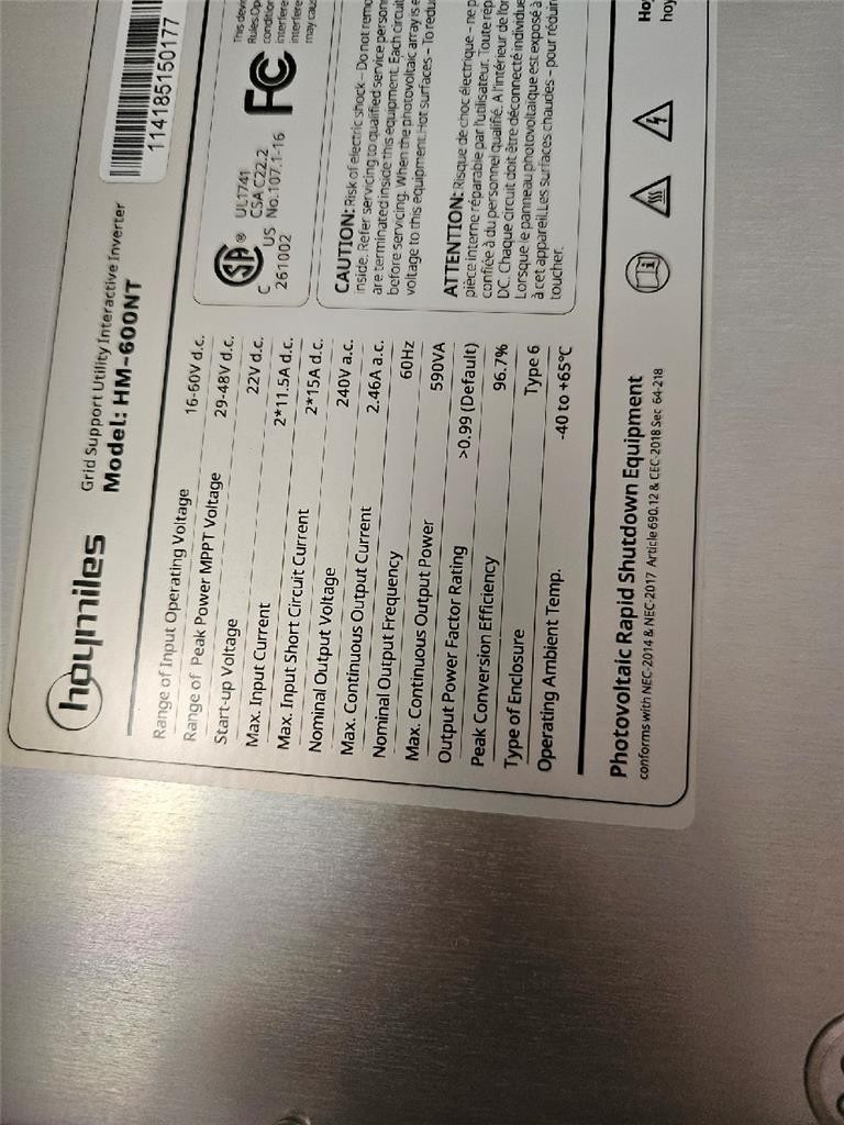 NIB NEW 100 QTY LOT SOLAR HOYMILES OEM HM-600NT 600 MICROINVERTER $27 Each!