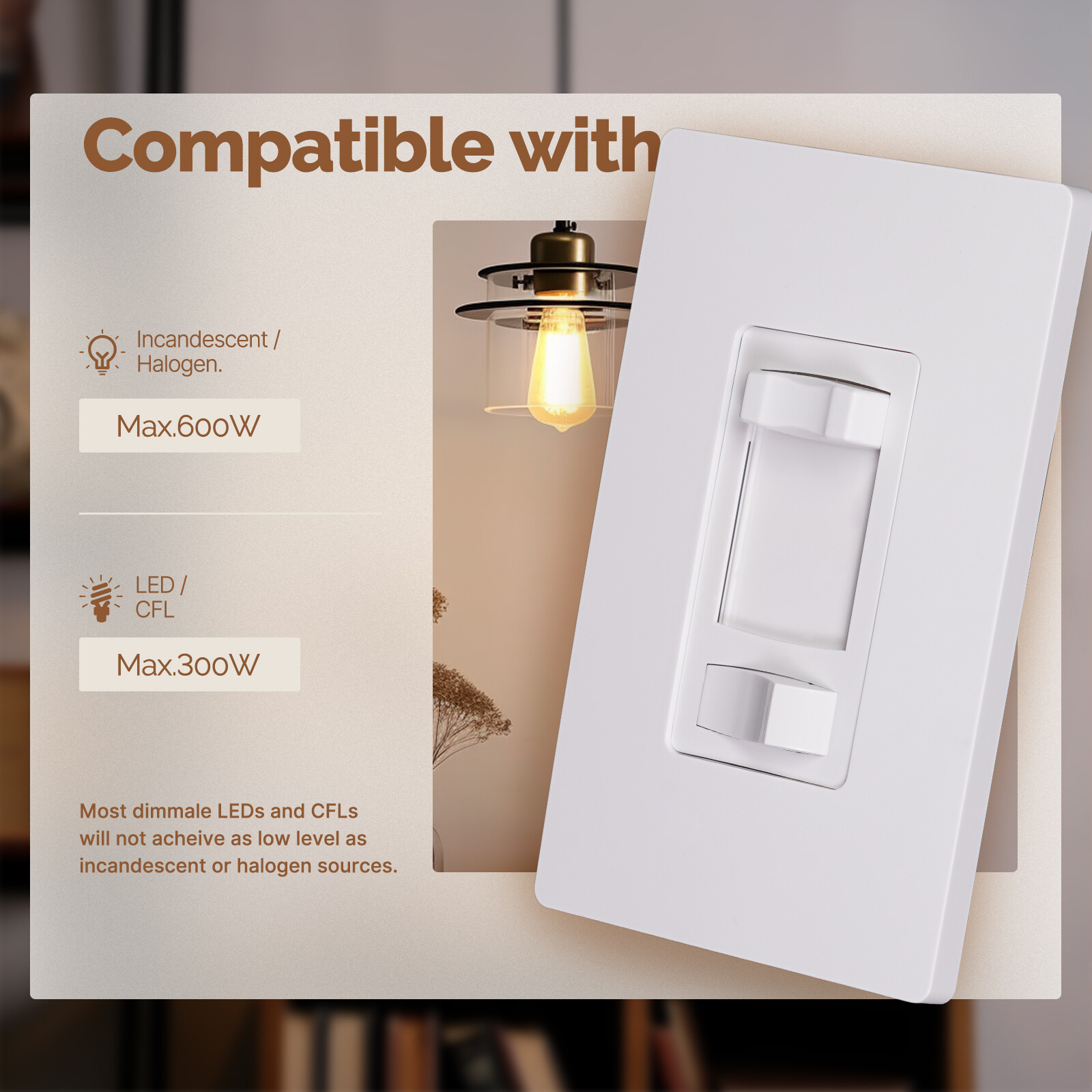 MOES Dimmer Light Switch Single Pole / 3-Way – Incandescent / LED / CFL 10 Pack