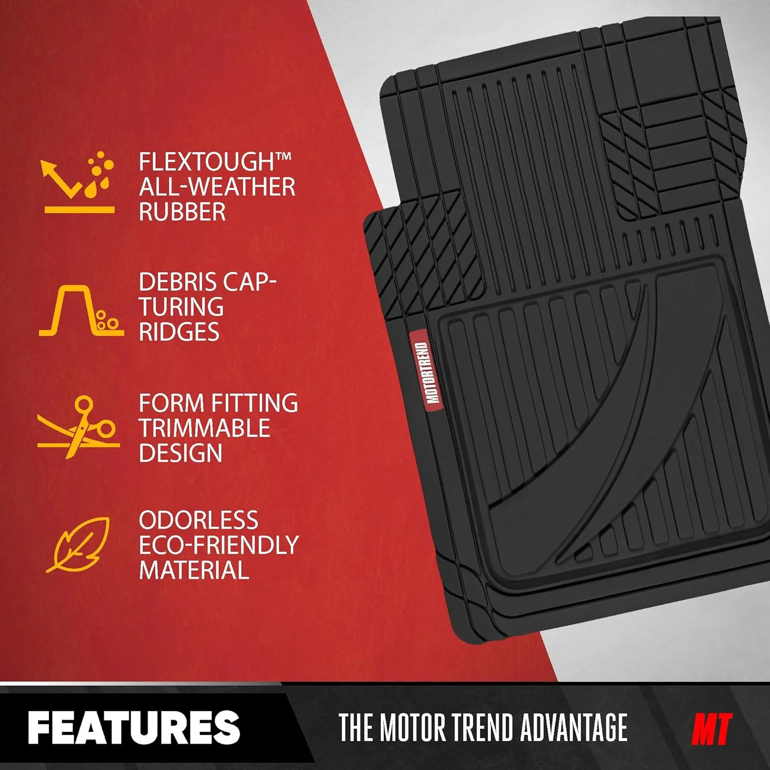 Motor Trend FlexTough Advanced Heavy Duty Black Rubber Car Floor Mats & Cargo Li