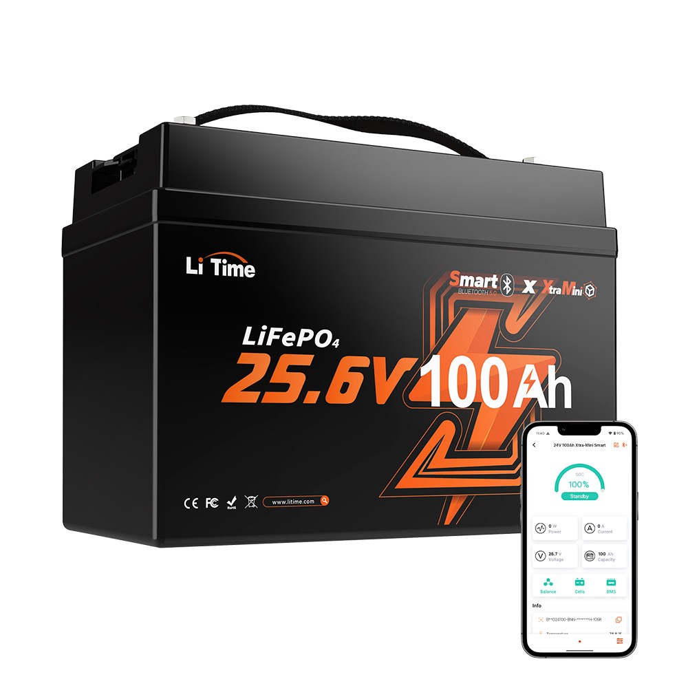 LiTime 24V 100Ah Xtra Mini Group31 Bluetooth LiFePO4 Lithium Battery For Marine