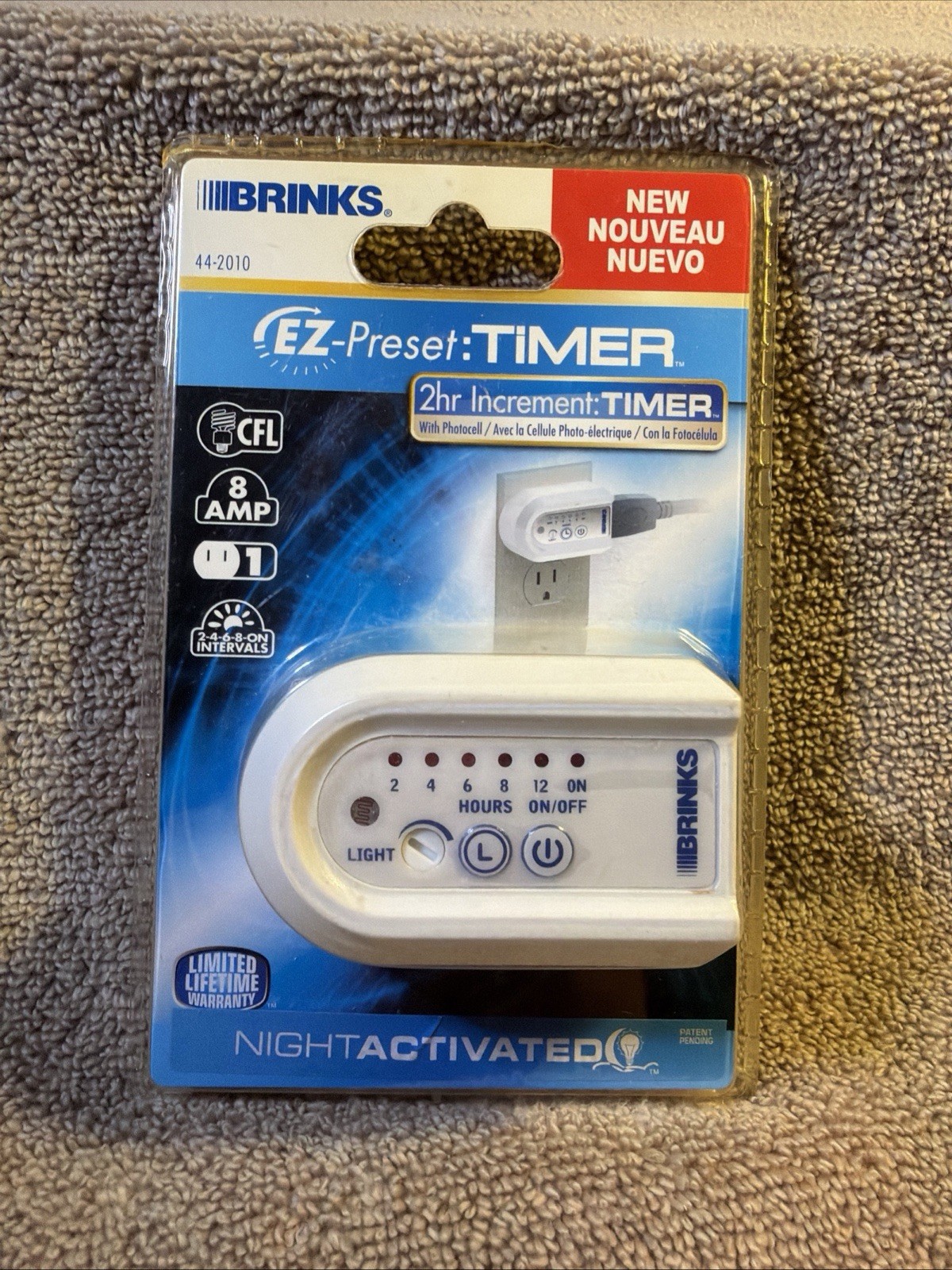 Brinks EZ Preset Timer Night Activated 2 HR Increment 2-4-6-8-12-ON – 8 AMP NEW