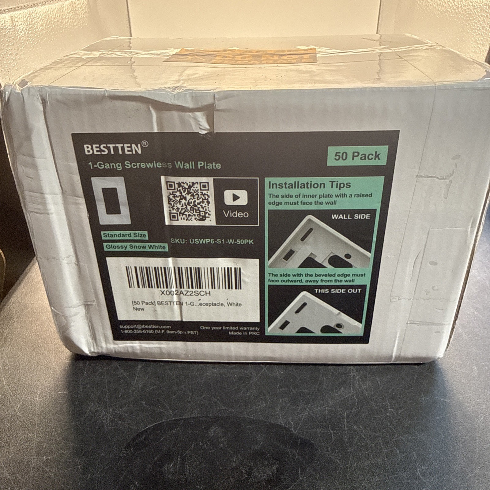 50 Pack BESTTEN 1-Gang Screwless Wall Plate Matte Snow White USWP6-S1-W