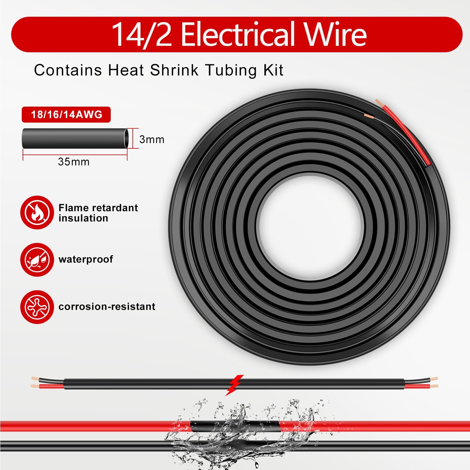 GOSDENG 14 Gauge 2 Conductor Electrical Wire, 14 AWG 2.08mm 100FT, 14AWG-2C