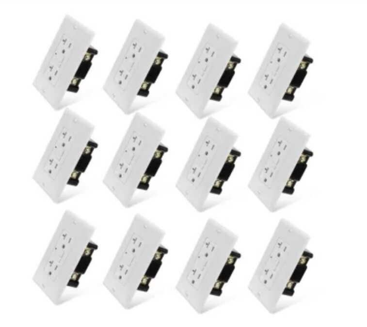 12 PACK 15AMP SELF TEST GFCI RECEPTACLE 125V BACK SIDE WIRED WHITE 109946