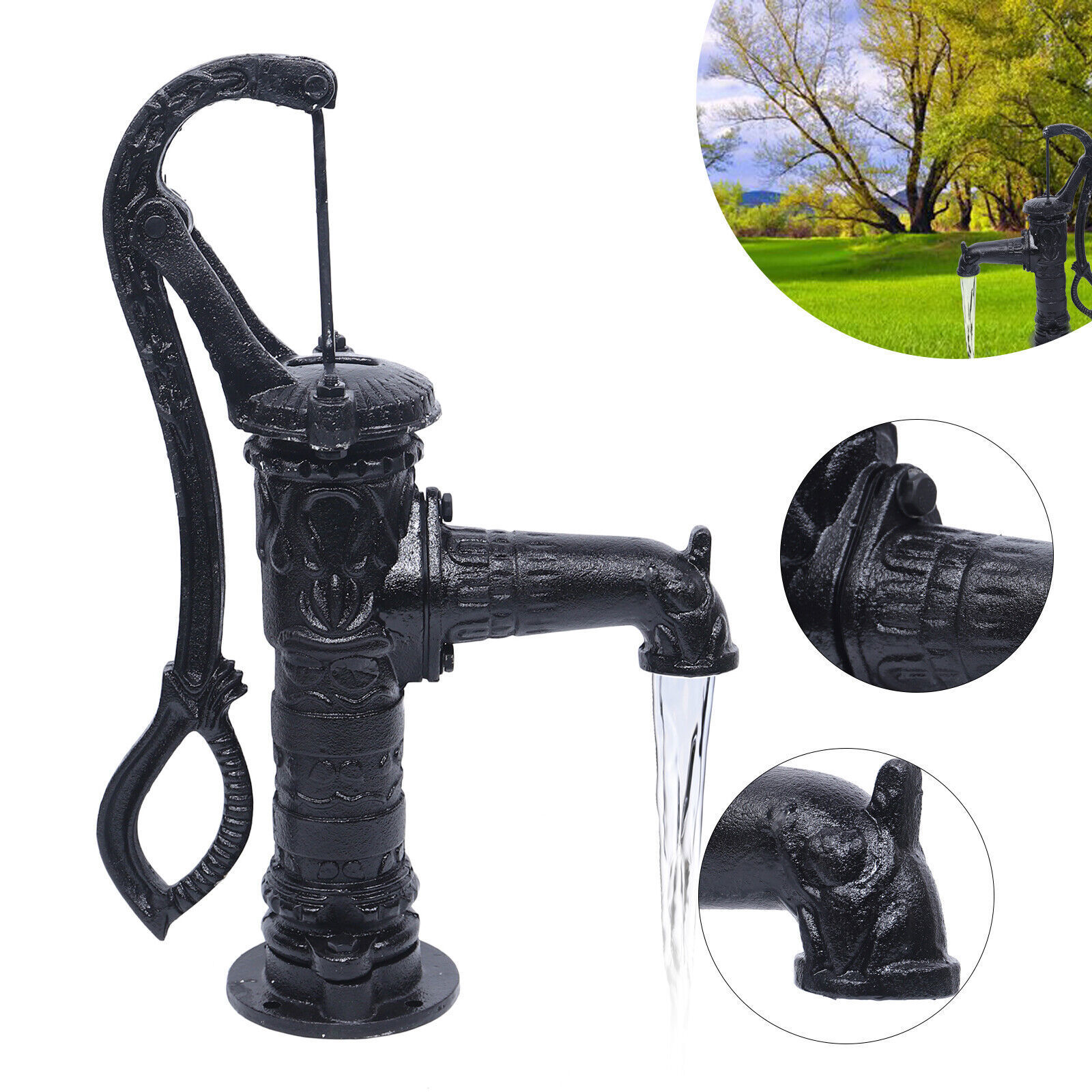 26 feet Manual Hand Water Pump Garden Boost Pump Cast Iron Well Fountain Stand