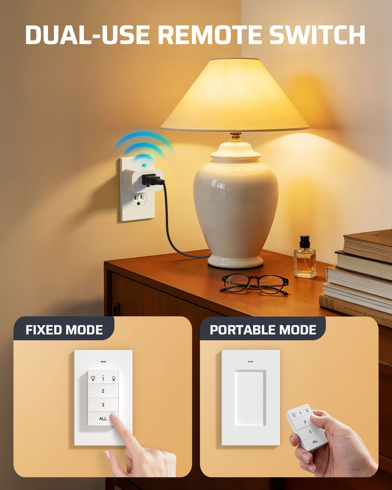 DEWENWILS Wireless Light Switch,No Wiring,2 Plug Outlet,100 Ft Range,FCC Listed