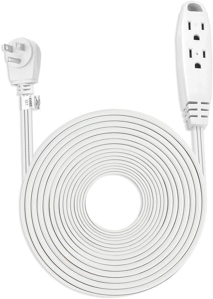 30FT- 3 Outlet Flat Extension Cord Indoor 3 Prong Extension Cord with 16AWG 125V