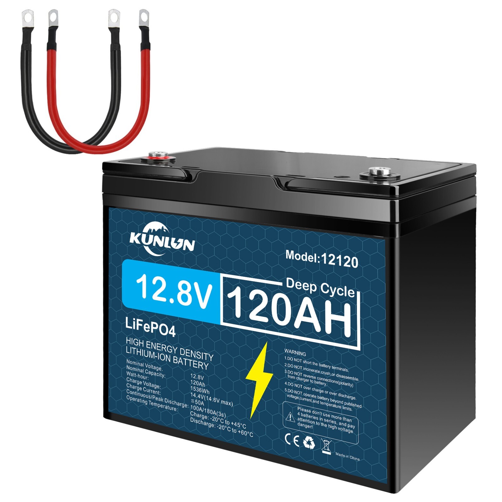 1/2/3/4 Pack 12V 120Ah LiFePO4 Lithium Battery, Deep Cycle, for RV Golf Cart Lot