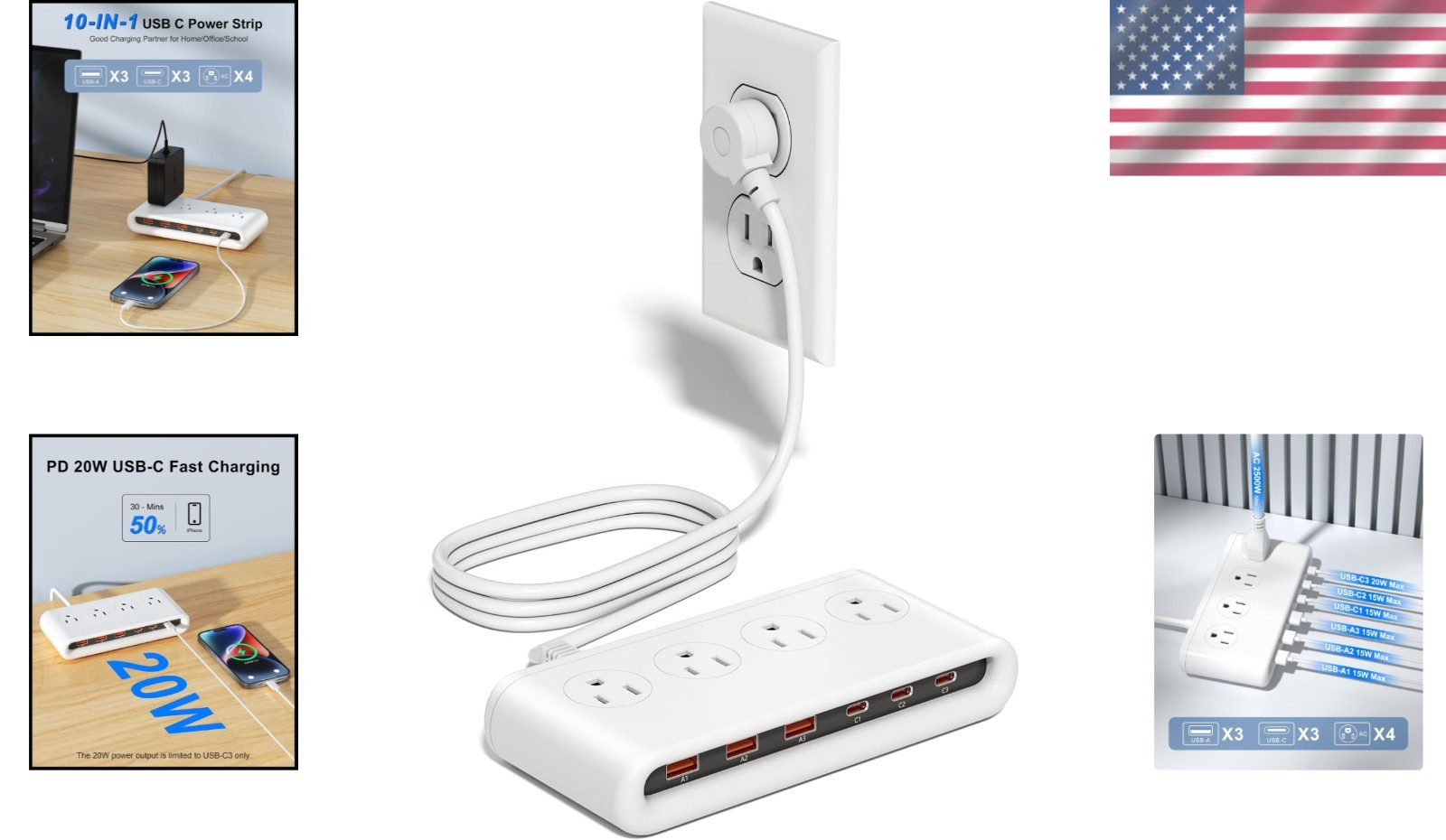 Durable Scratch-Resistant Power Strip with USB C – Essential for Every Gadget
