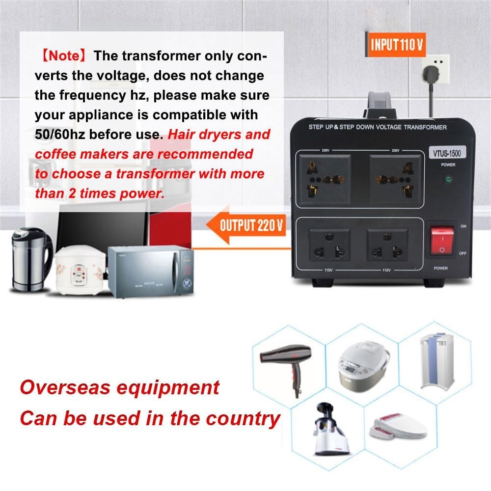 1500W Step Up & Step Down Voltage Transformer Converter 110V to 220V