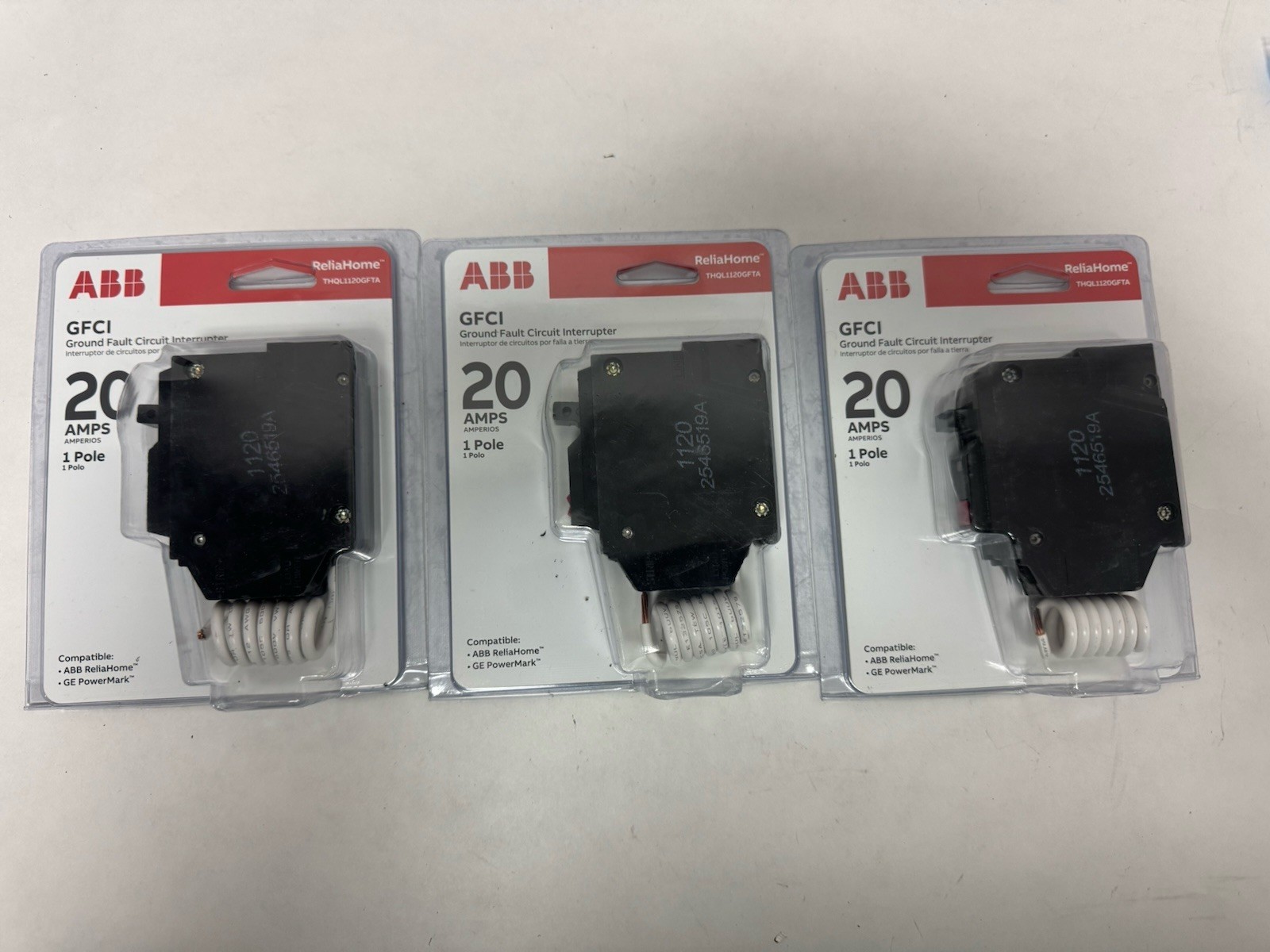 ABB 20 Amp 1-Pole Ground Fault Breaker with Self-Test (THQL1120GFTA) 3 PACK