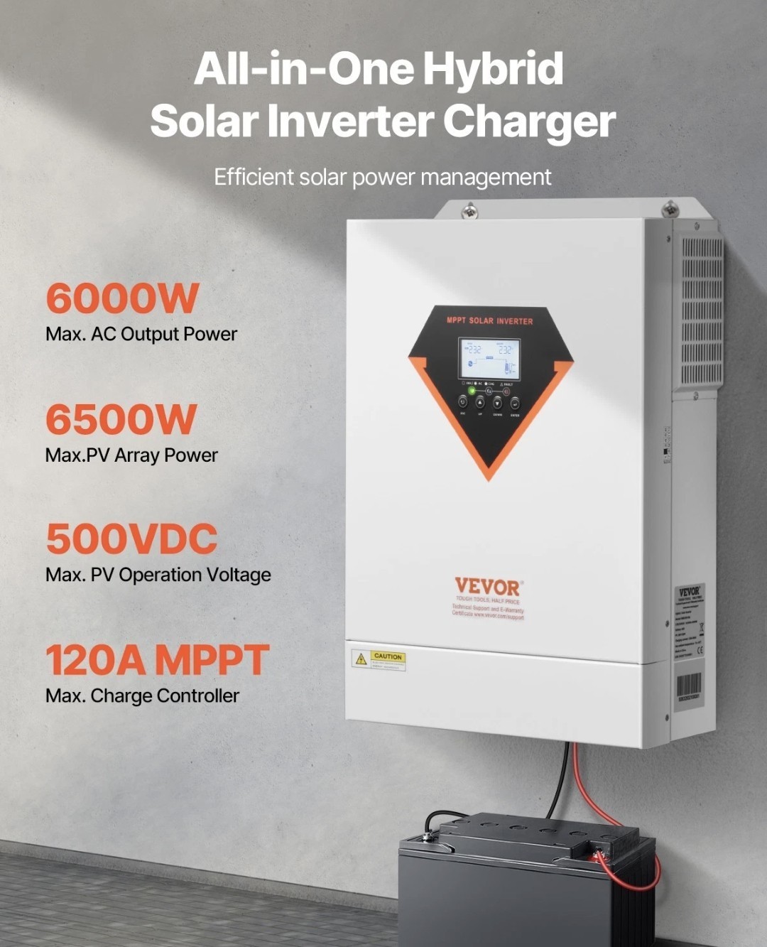 VEVOR Hybrid Solar Inverter Charger 6000W Single-Phase with 120A MPPT Controller