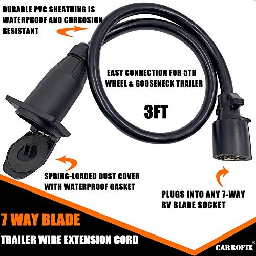 7-Way Trailer Extension Cord Wire 7-Blade Trailer Wiring Connector 3 – Feet