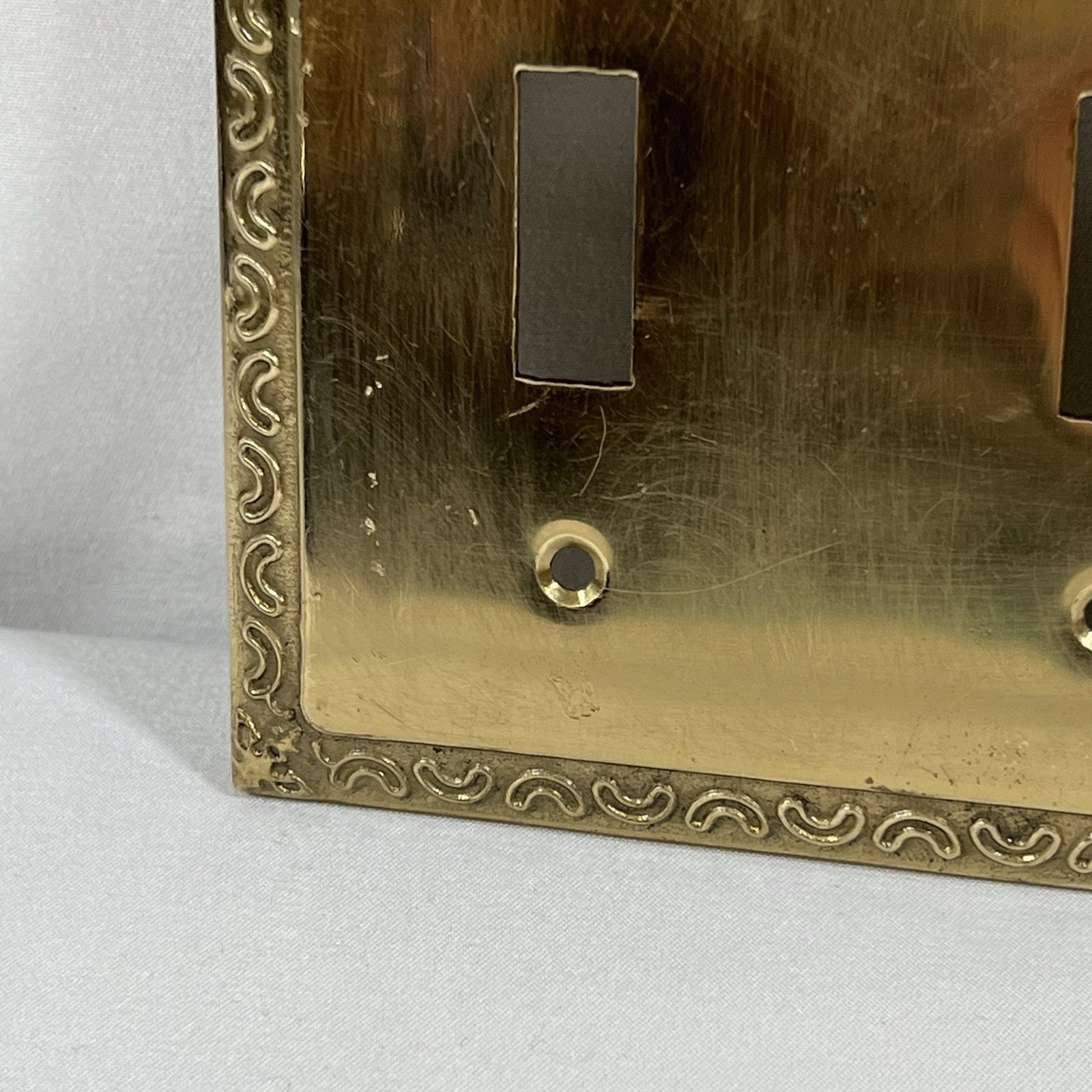 Vintage Brass Switch Cover Plate Ornate Scroll Design Double Duplex Wall Plate