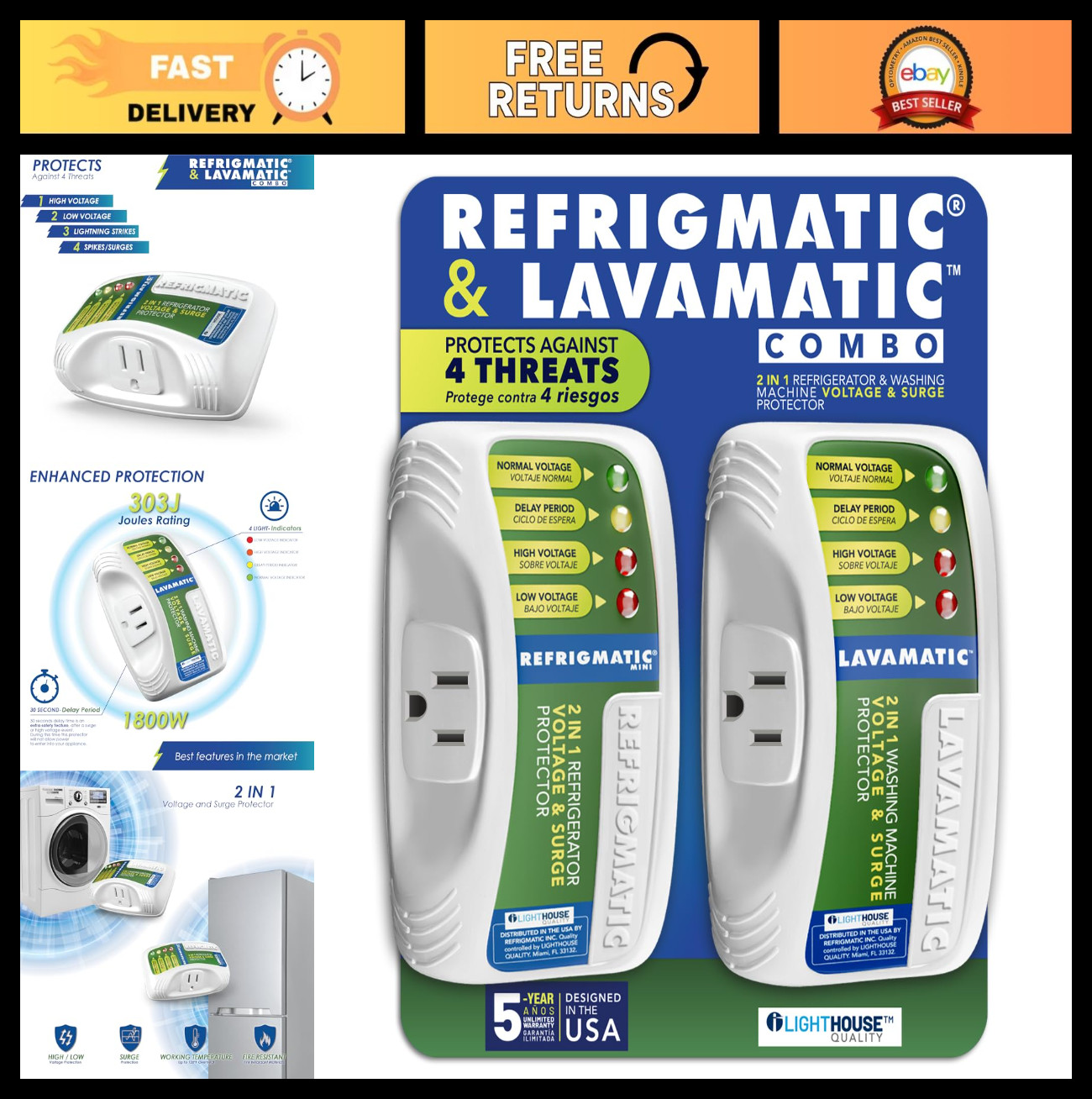 Voltage & Surge Protector Combo for Refrigerator & Washing Machine – Safeguard A
