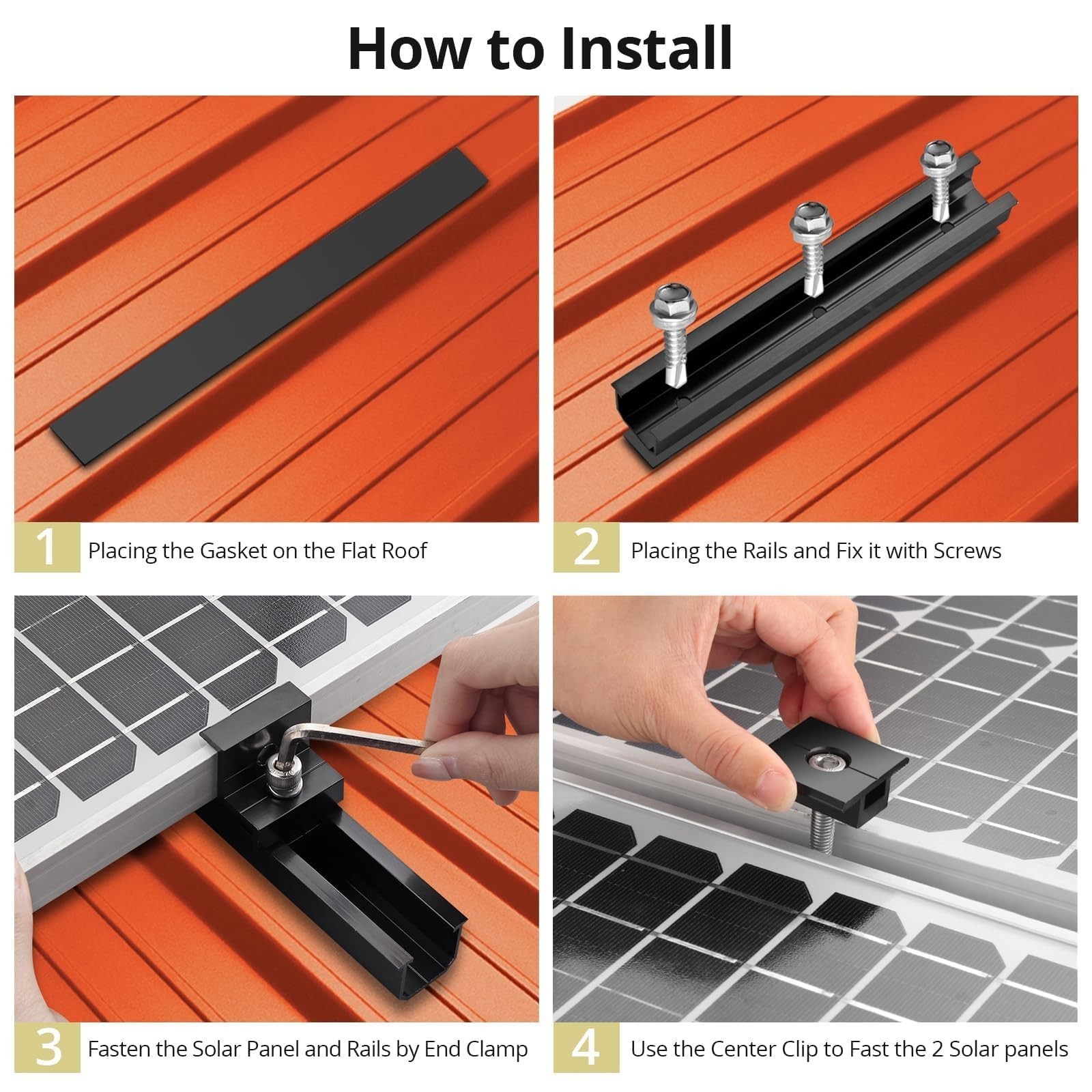 Anbte 6PCS Solar Panel Mounting Kit Roof, 4.72″ Solar Rail & Clamps GR309-GR319