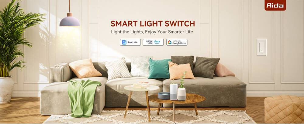 ELEGRP AIDA SMART LIGHT SWITCH, 3-WAY WIFI SMART SWITCH, COMP. W/ ALEXA & G-HOME