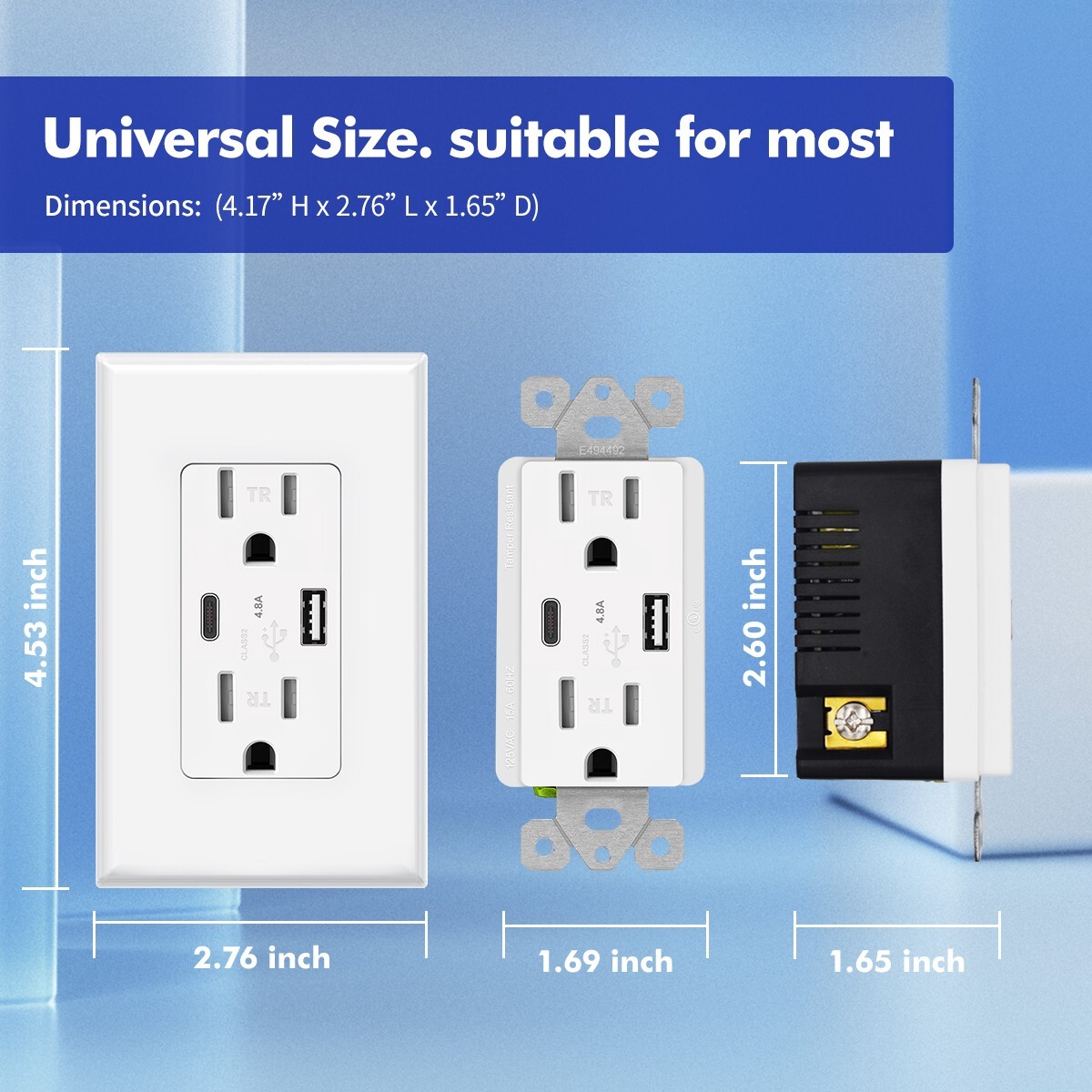 10Pack USB Type C Wall Outlet Duplex Receptacle 15A, Smart 4.8A Quick Charging
