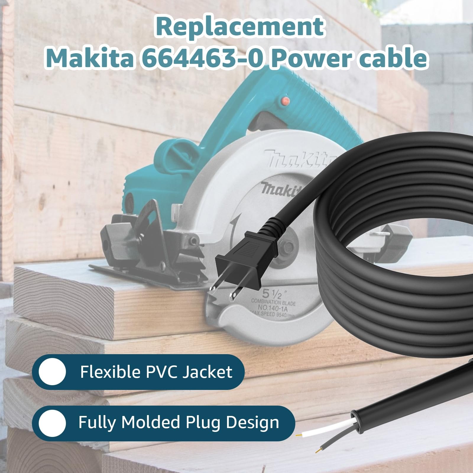 9.8FT Replacement Power Cord 664463-0 (2X14X8 Sj) for Makita Circular black