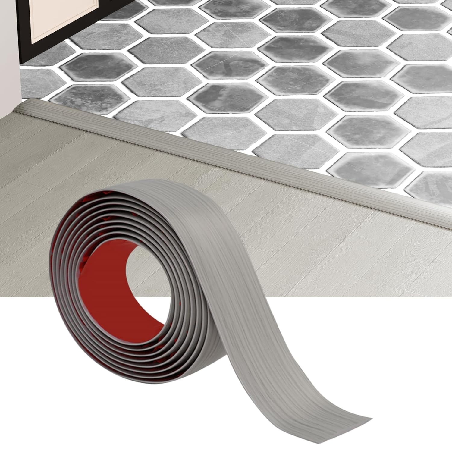 Elegant Self-Adhesive Floor Transition Strip – Waterproof PVC, 10ft (Beige Grey)
