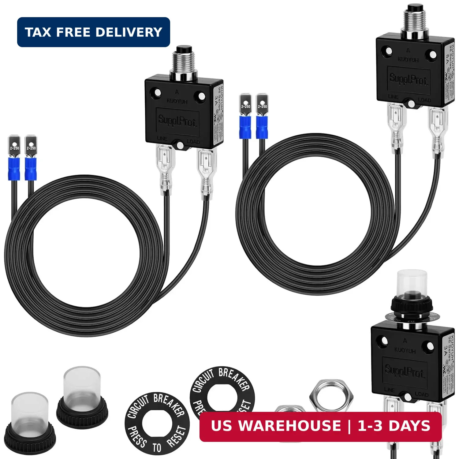 3 AMP 5 AMP Resettable Fuse Circuit Tester Kit (2-Pack), UL Listed Manual Reset