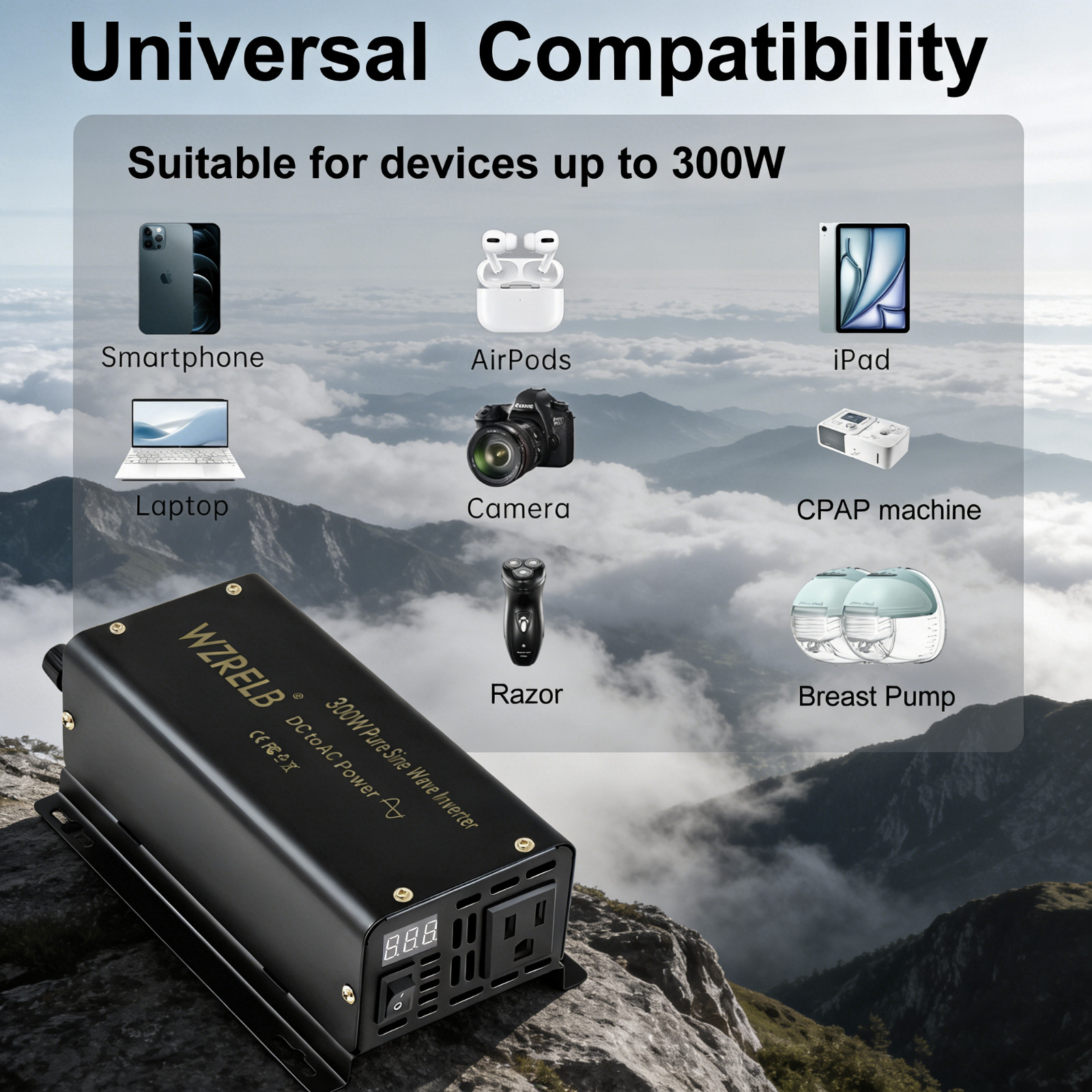 300W Pure Sine Wave Power Inverter 24V to 110V/120V DC to AC 60HZ LCD camp rv