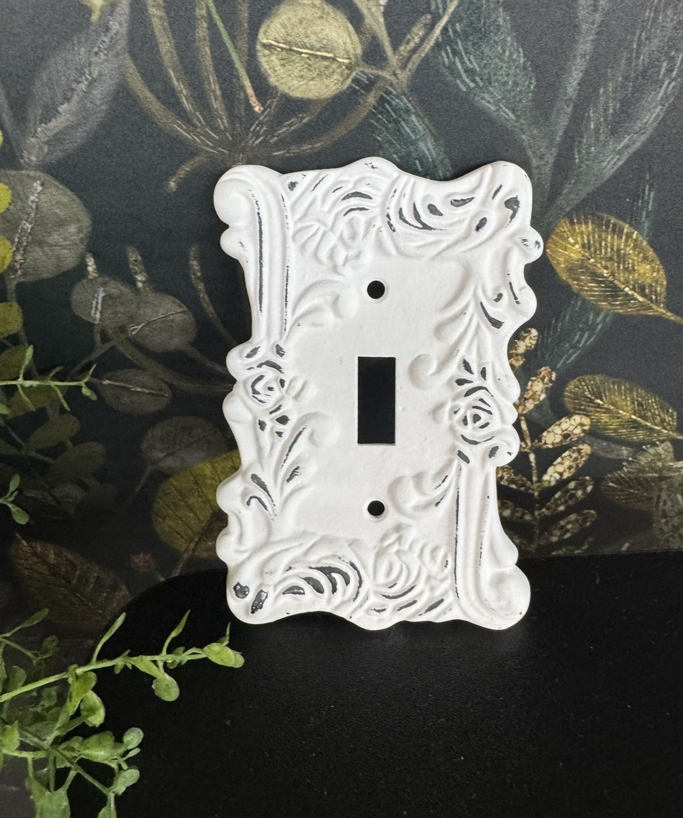 Light Switch Plate Wall Cover Toggle Distressed White Rustic METAL Shabby Chic