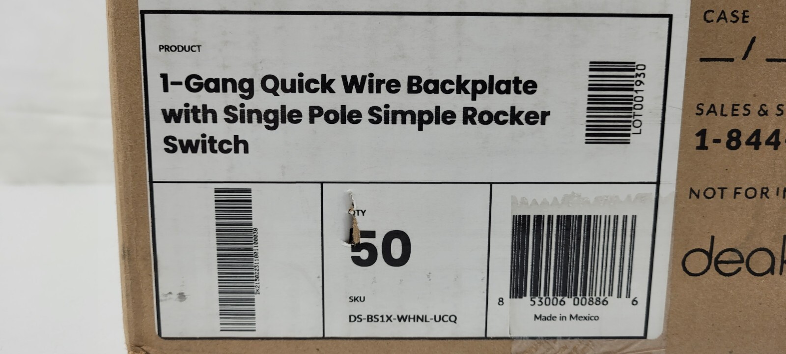 Deako DS-BS1X-WHNL-UCQ 1-Gang Quick Wire Backplate w/ 1Pole Simple Rocker Switch