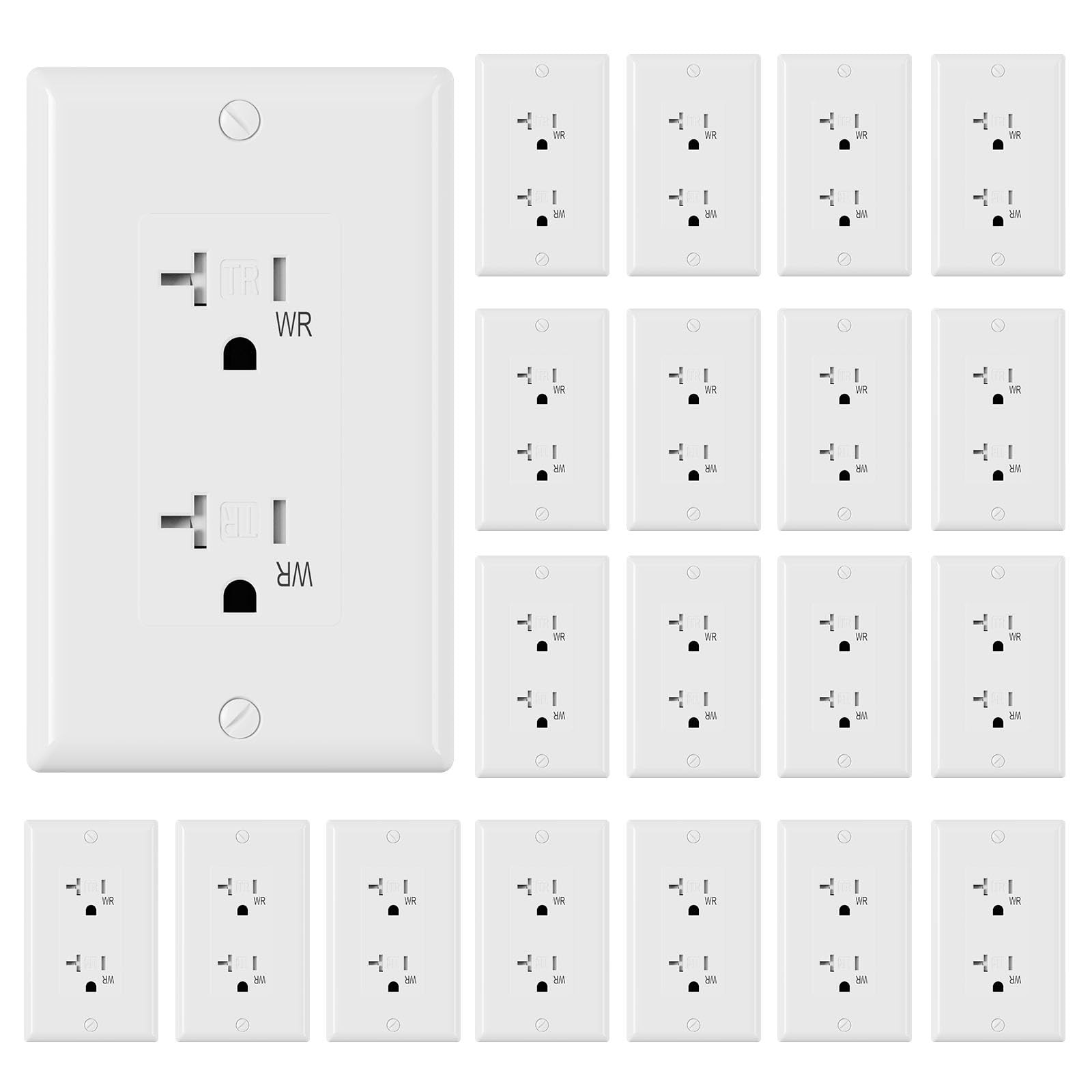 Glossy White Decorator Wall Receptacle Outlets, TR Tamper Resistant & WR Weather
