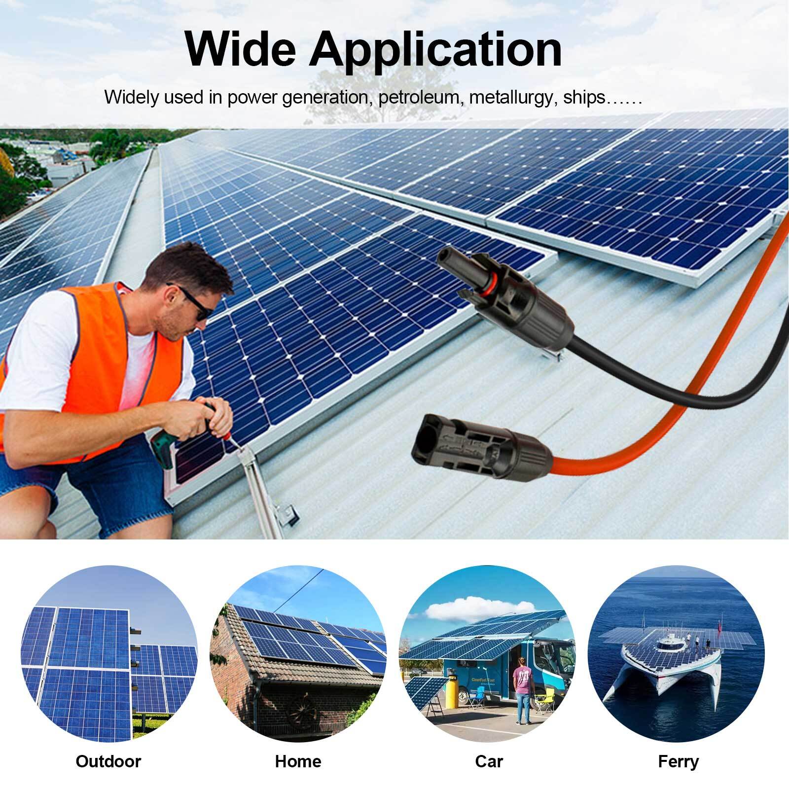 1 Pair Solar Panel Extension Cable Wire Solar Connectors 10 AWG Gauge Black Red