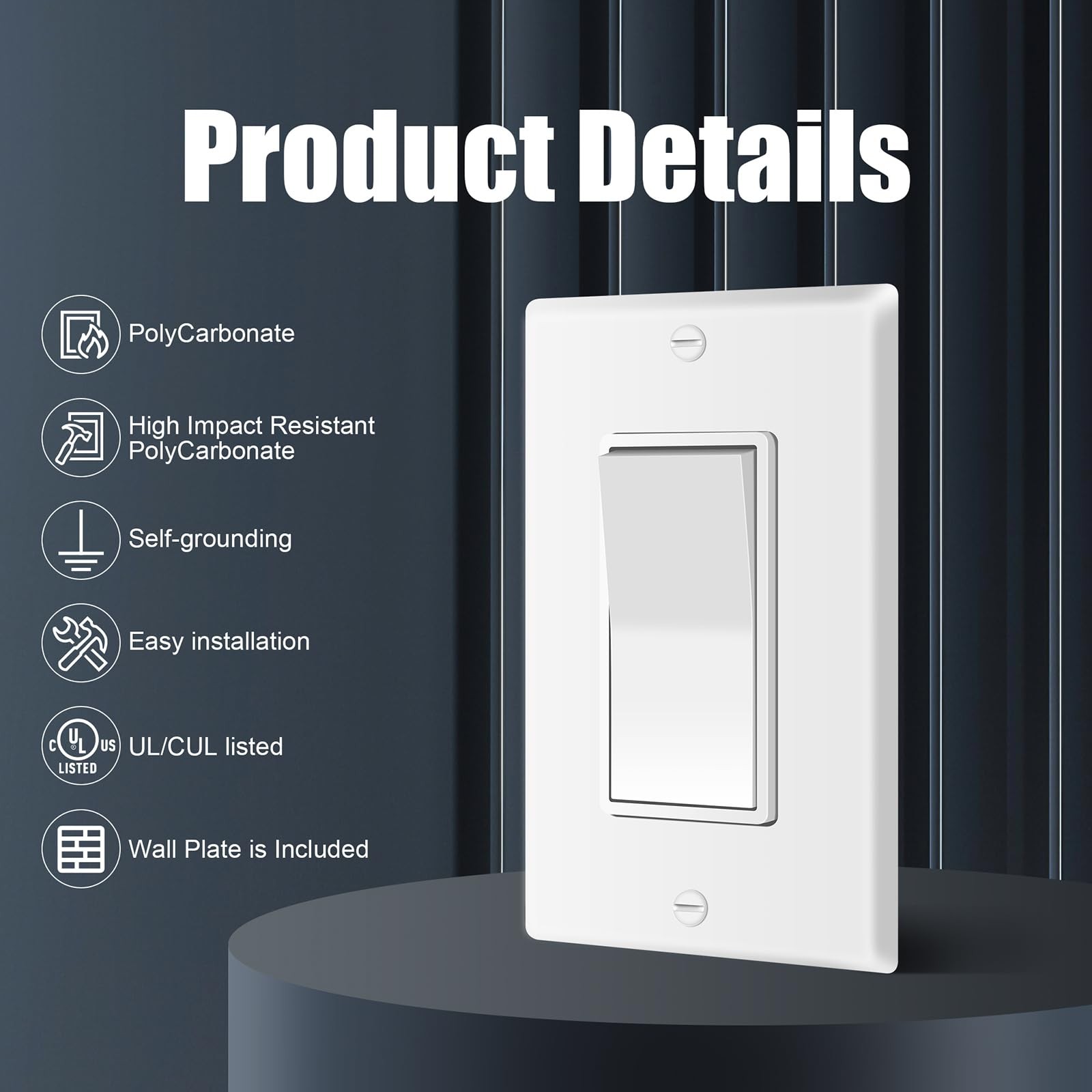 Single Pole Decorator Wall Light Switch with Quiet Operation, Wall Plate , 15…