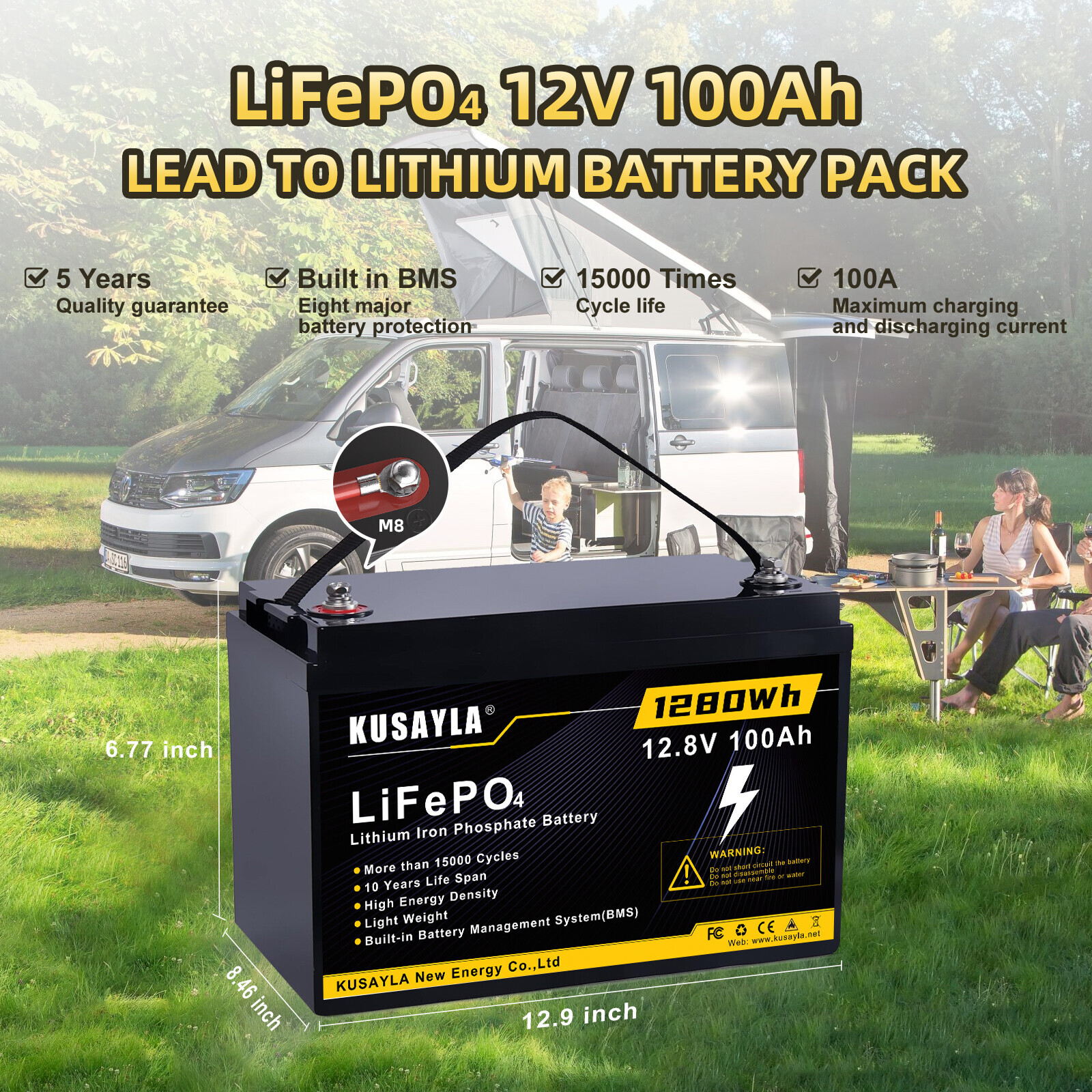 12V LiFePO4 Lithium Battery 200Ah 100Ah 50Ah 20Ah Deep Cycle for RV Solar Boat