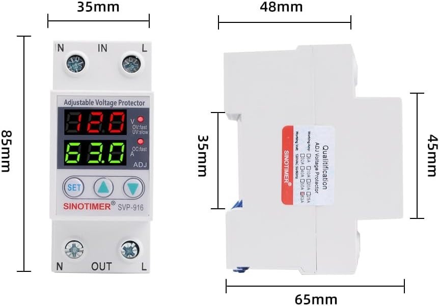 63A Over/Under Voltage Protector with LED Displays & Automatic Recovery Function