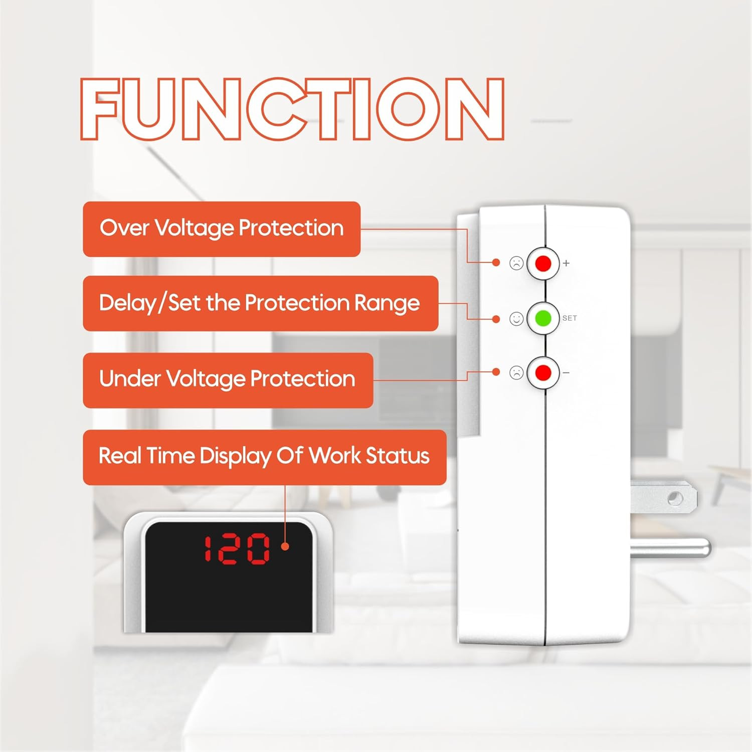 Surge Protector Outlet, Voltage Regulator for Refrigerator, TV, PC and Home Appl