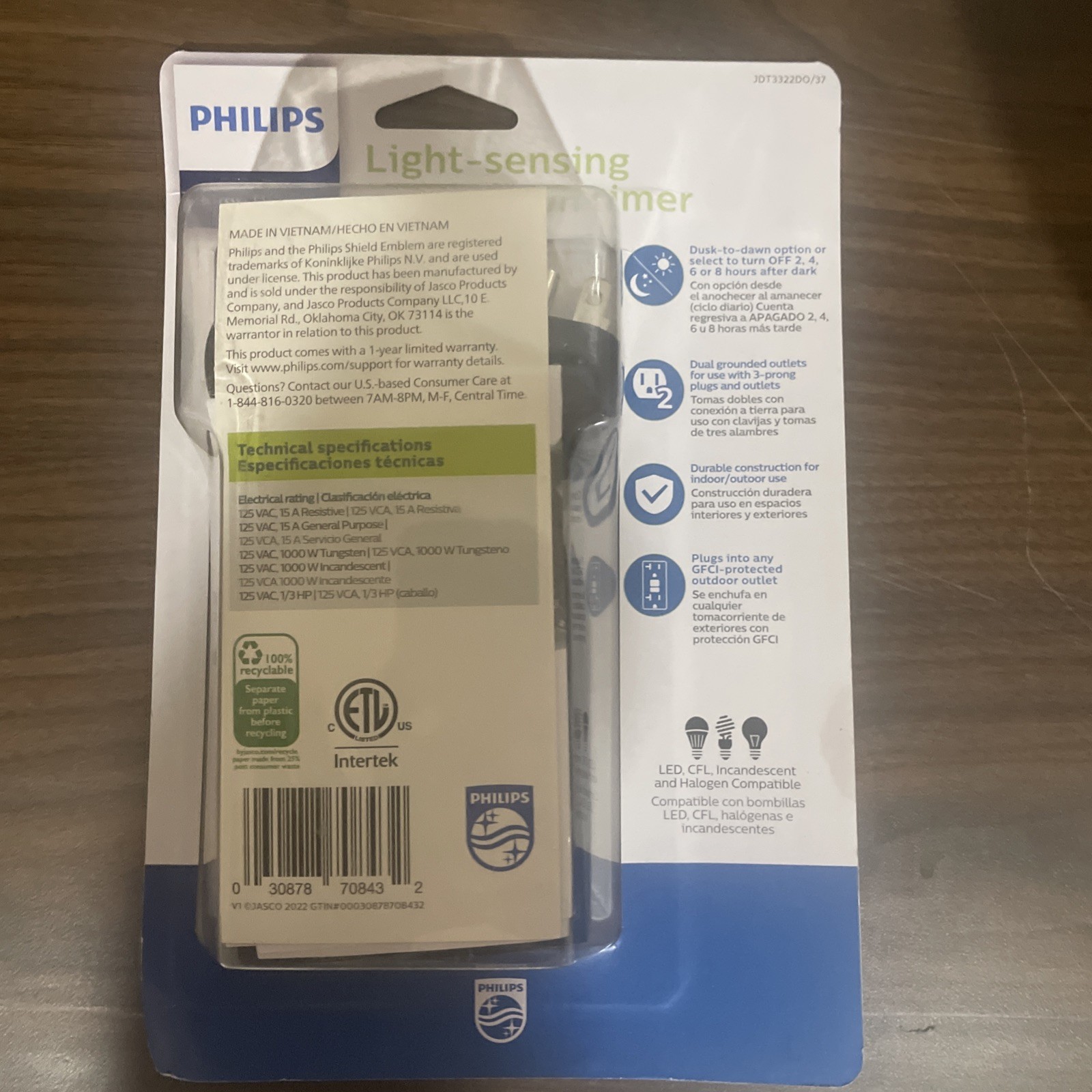 Philips Dusk to Dawn Sensing Countdown Timer Outdoor 2 Outlet 8/6/4/2 hr NEW