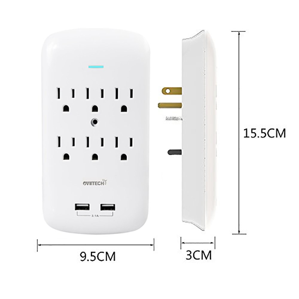 6 Outlet Surge Protector,900 Joules Wall Adapter Tap with 2 USB Charger, Dual…